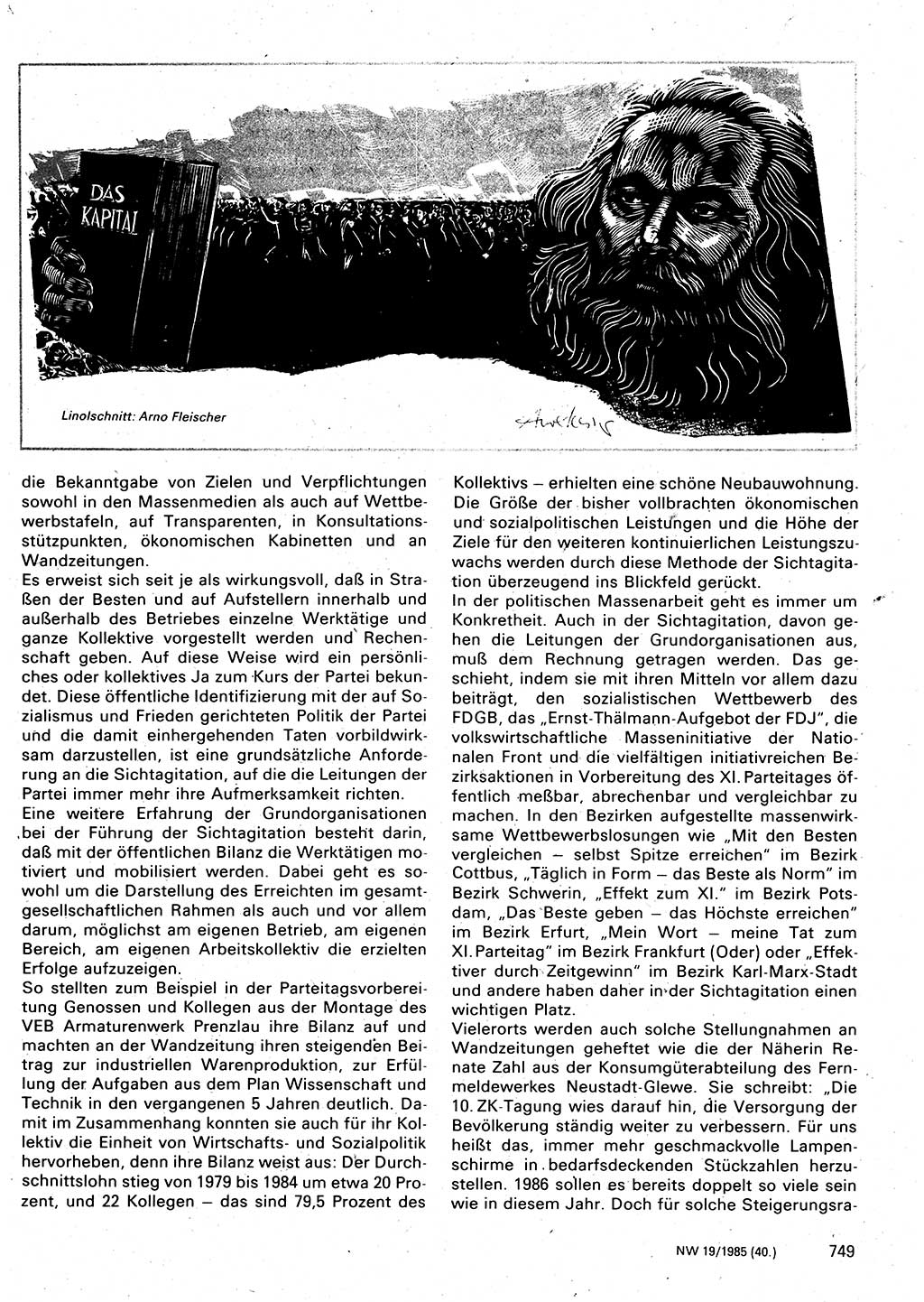 Neuer Weg (NW), Organ des Zentralkomitees (ZK) der SED (Sozialistische Einheitspartei Deutschlands) für Fragen des Parteilebens, 40. Jahrgang [Deutsche Demokratische Republik (DDR)] 1985, Seite 749 (NW ZK SED DDR 1985, S. 749)