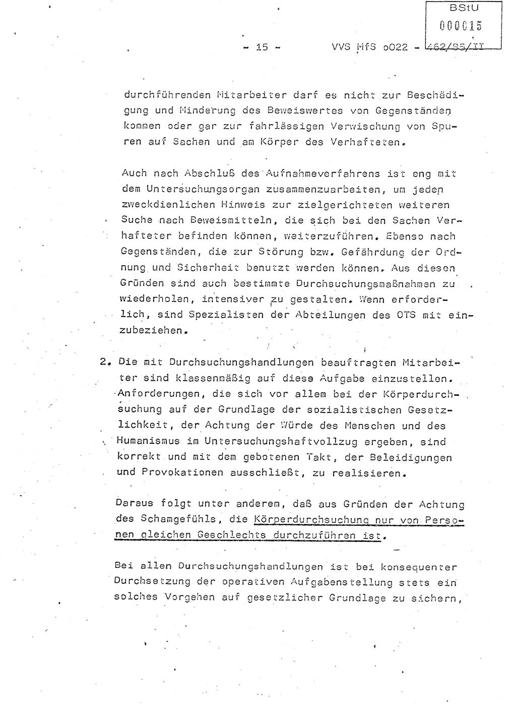 Der Untersuchungshaftvollzug im MfS, Schulungsmaterial Teil Ⅱ, Ministerium für Staatssicherheit [Deutsche Demokratische Republik (DDR)], Abteilung (Abt.) ⅩⅣ, Vertrauliche Verschlußsache (VVS) o022-462/85/Ⅱ, Berlin 1985, Seite 15 (Sch.-Mat. Ⅱ MfS DDR Abt. ⅩⅣ VVS o022-462/85/Ⅱ 1985, S. 15)