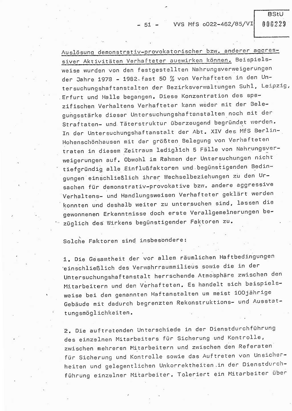 Der Untersuchungshaftvollzug im MfS, Schulungsmaterial Teil Ⅵ, Ministerium für Staatssicherheit [Deutsche Demokratische Republik (DDR)], Abteilung (Abt.) ⅩⅣ, Vertrauliche Verschlußsache (VVS) o022-462/85/Ⅵ, Berlin 1985, Seite 51 (Sch.-Mat. Ⅵ MfS DDR Abt. ⅩⅣ VVS o022-462/85/Ⅵ 1985, S. 51)