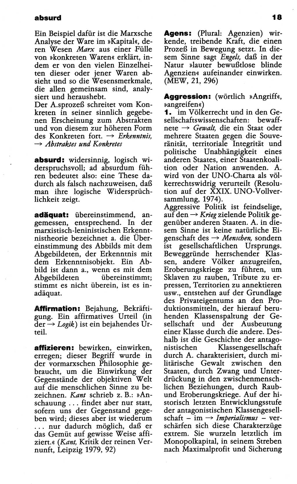 Wörterbuch der marxistisch-leninistischen Philosophie [Deutsche Demokratische Republik (DDR)] 1985, Seite 18 (Wb. ML Phil. DDR 1985, S. 18)