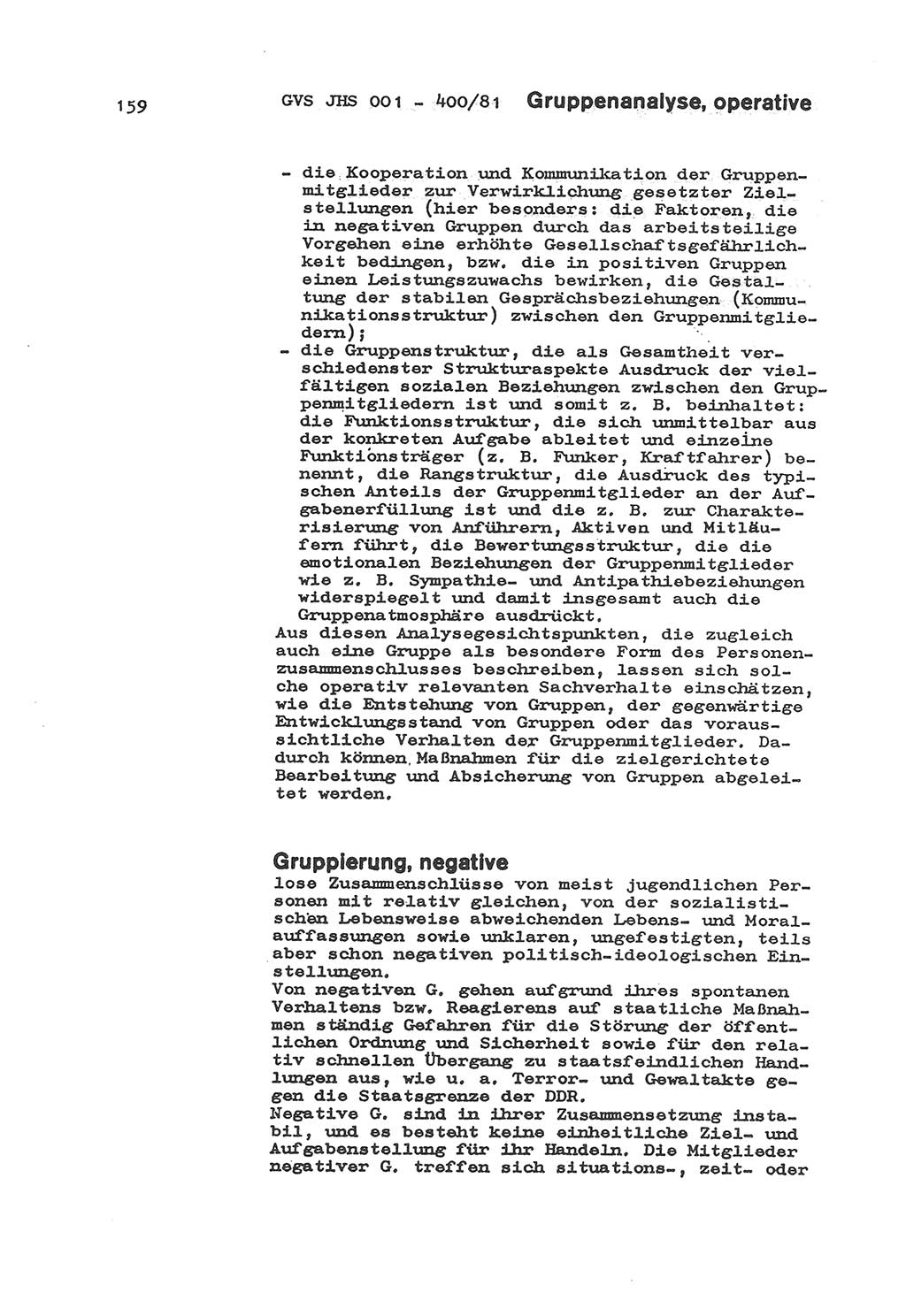 Wörterbuch der politisch-operativen Arbeit, Ministerium für Staatssicherheit (MfS) [Deutsche Demokratische Republik (DDR)], Juristische Hochschule (JHS), Geheime Verschlußsache (GVS) o001-400/81, Potsdam 1985, Blatt 159 (Wb. pol.-op. Arb. MfS DDR JHS GVS o001-400/81 1985, Bl. 159)