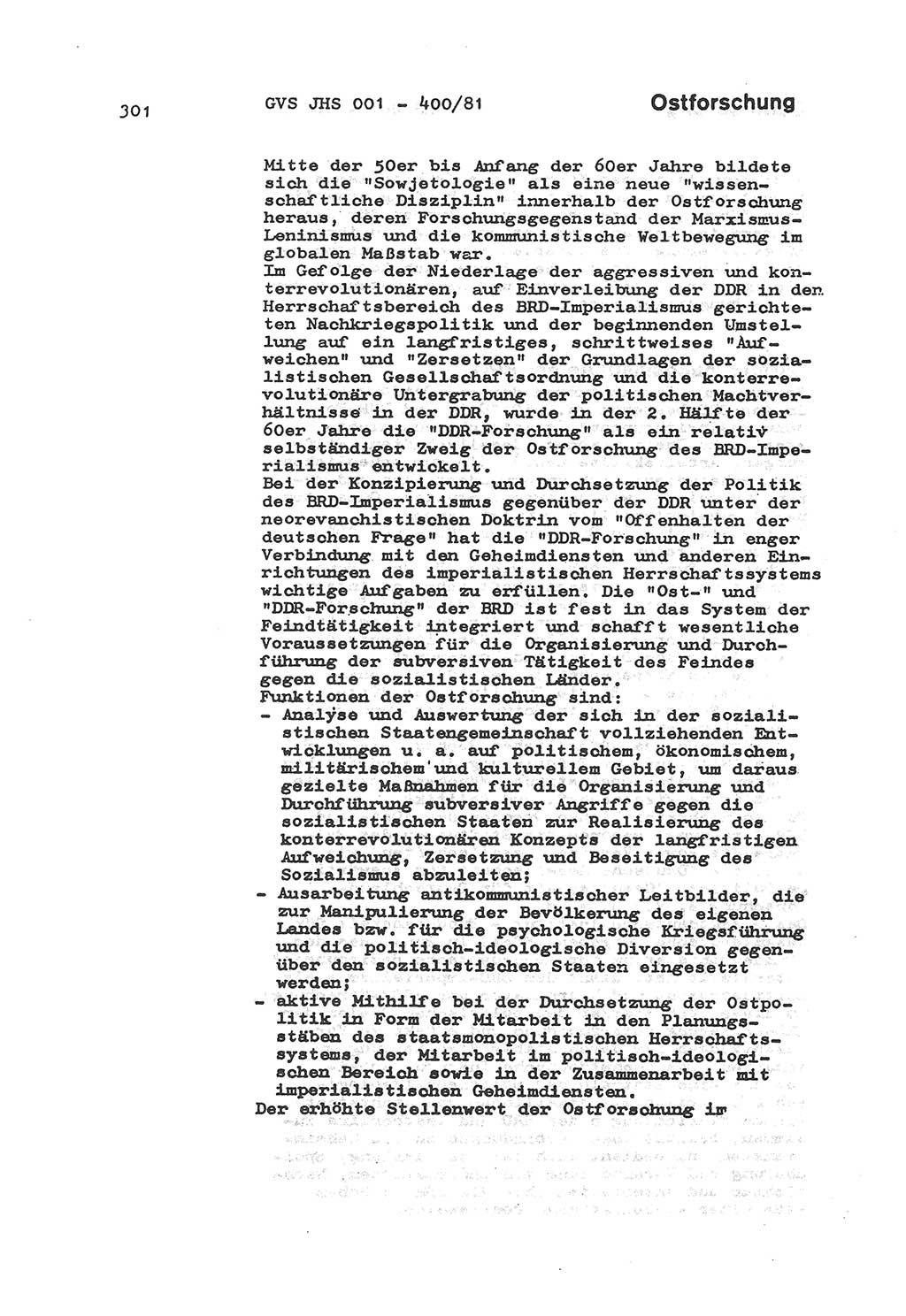 Wörterbuch der politisch-operativen Arbeit, Ministerium für Staatssicherheit (MfS) [Deutsche Demokratische Republik (DDR)], Juristische Hochschule (JHS), Geheime Verschlußsache (GVS) o001-400/81, Potsdam 1985, Blatt 301 (Wb. pol.-op. Arb. MfS DDR JHS GVS o001-400/81 1985, Bl. 301)