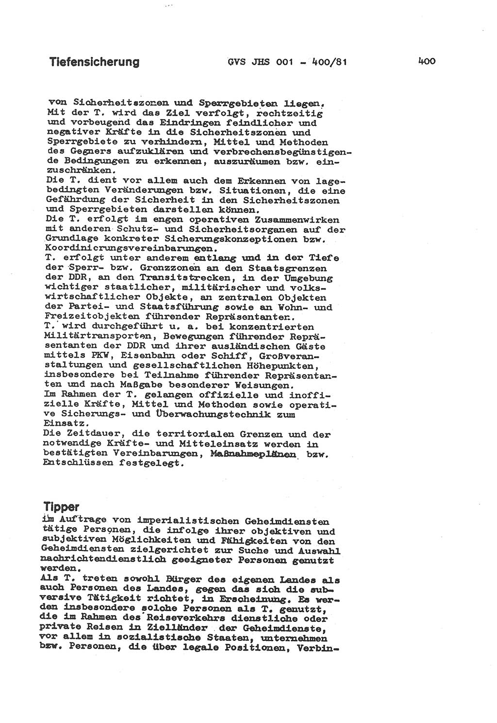 Wörterbuch der politisch-operativen Arbeit, Ministerium für Staatssicherheit (MfS) [Deutsche Demokratische Republik (DDR)], Juristische Hochschule (JHS), Geheime Verschlußsache (GVS) o001-400/81, Potsdam 1985, Blatt 400 (Wb. pol.-op. Arb. MfS DDR JHS GVS o001-400/81 1985, Bl. 400)