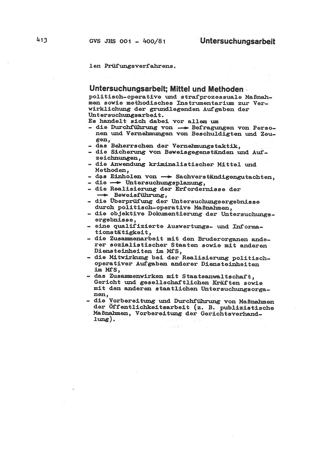 Wörterbuch der politisch-operativen Arbeit, Ministerium für Staatssicherheit (MfS) [Deutsche Demokratische Republik (DDR)], Juristische Hochschule (JHS), Geheime Verschlußsache (GVS) o001-400/81, Potsdam 1985, Blatt 413 (Wb. pol.-op. Arb. MfS DDR JHS GVS o001-400/81 1985, Bl. 413)