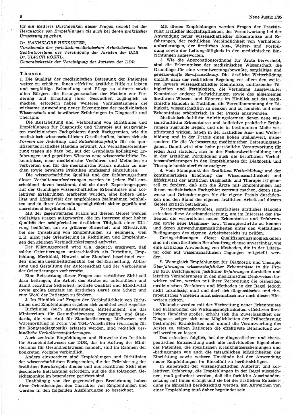Neue Justiz (NJ), Zeitschrift für sozialistisches Recht und Gesetzlichkeit [Deutsche Demokratische Republik (DDR)], 39. Jahrgang 1985, Seite 8 (NJ DDR 1985, S. 8)