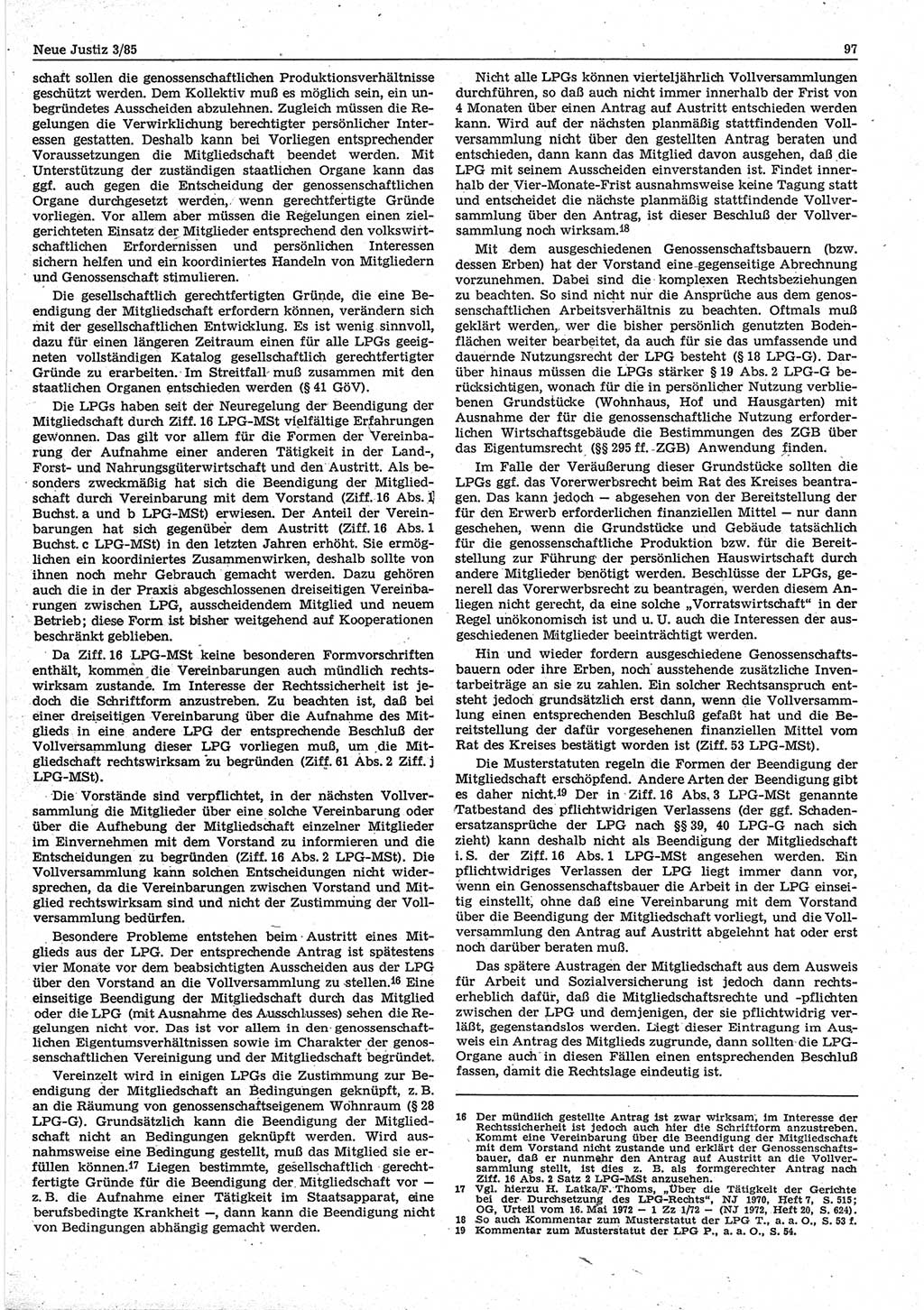 Neue Justiz (NJ), Zeitschrift für sozialistisches Recht und Gesetzlichkeit [Deutsche Demokratische Republik (DDR)], 39. Jahrgang 1985, Seite 97 (NJ DDR 1985, S. 97)