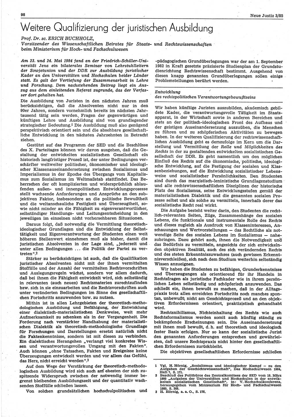 Neue Justiz (NJ), Zeitschrift für sozialistisches Recht und Gesetzlichkeit [Deutsche Demokratische Republik (DDR)], 39. Jahrgang 1985, Seite 98 (NJ DDR 1985, S. 98)