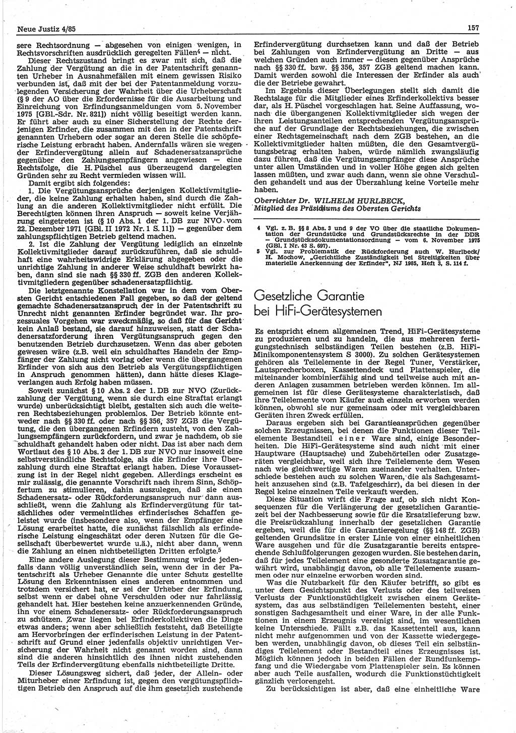 Neue Justiz (NJ), Zeitschrift für sozialistisches Recht und Gesetzlichkeit [Deutsche Demokratische Republik (DDR)], 39. Jahrgang 1985, Seite 157 (NJ DDR 1985, S. 157)