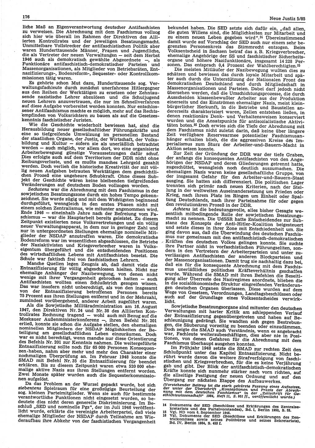 Neue Justiz (NJ), Zeitschrift für sozialistisches Recht und Gesetzlichkeit [Deutsche Demokratische Republik (DDR)], 39. Jahrgang 1985, Seite 176 (NJ DDR 1985, S. 176)