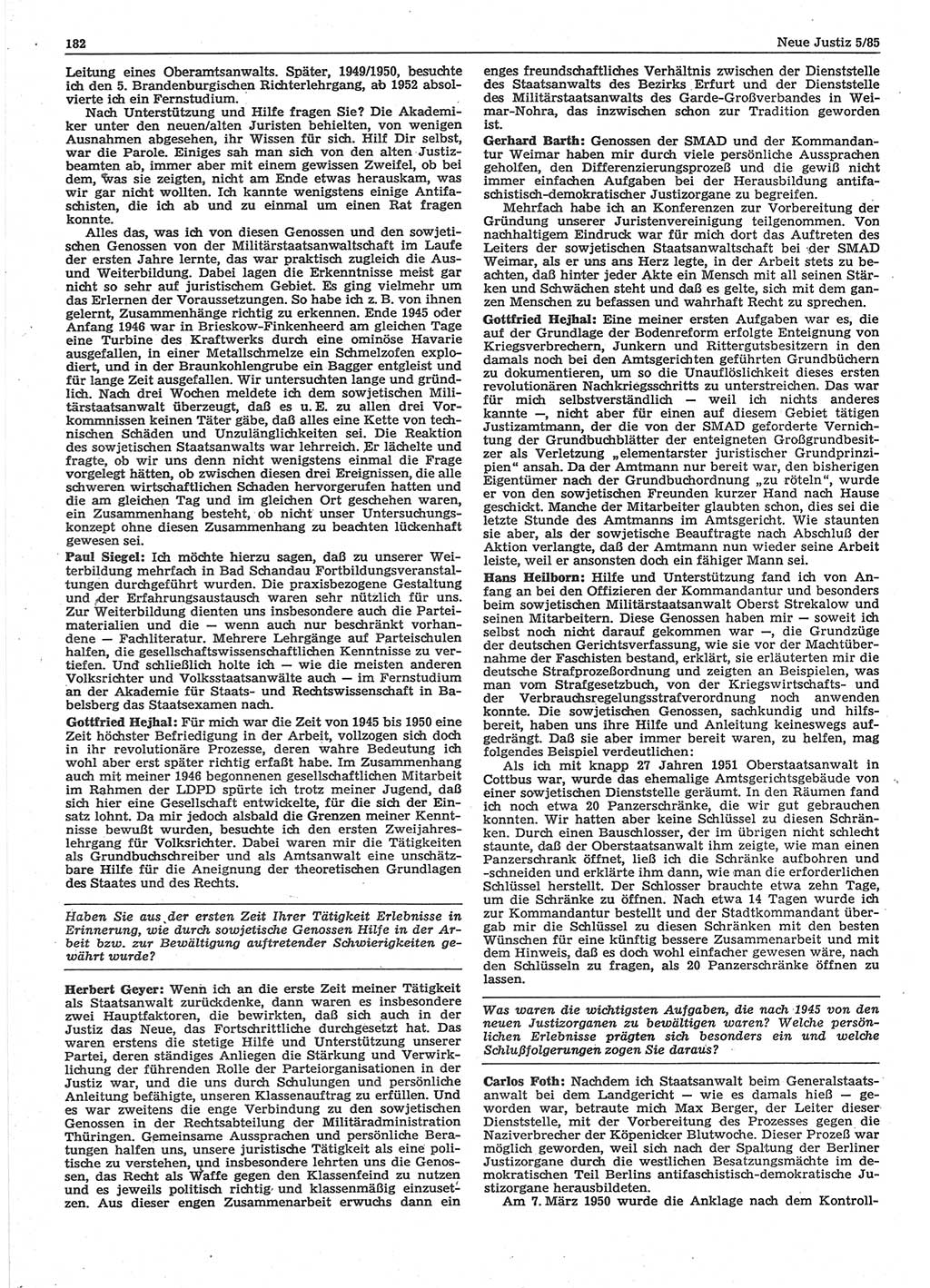 Neue Justiz (NJ), Zeitschrift für sozialistisches Recht und Gesetzlichkeit [Deutsche Demokratische Republik (DDR)], 39. Jahrgang 1985, Seite 182 (NJ DDR 1985, S. 182)