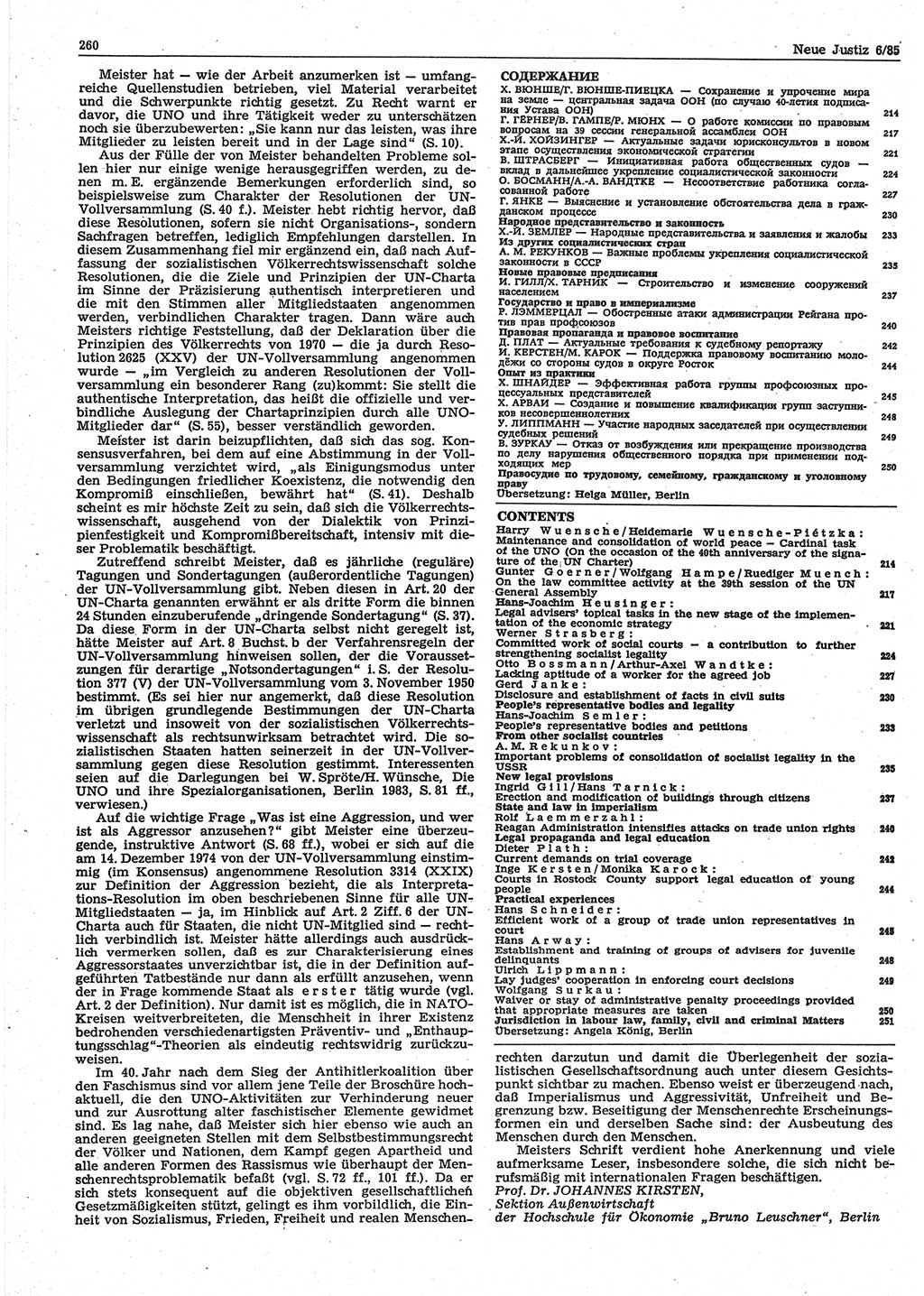 Neue Justiz (NJ), Zeitschrift für sozialistisches Recht und Gesetzlichkeit [Deutsche Demokratische Republik (DDR)], 39. Jahrgang 1985, Seite 260 (NJ DDR 1985, S. 260)