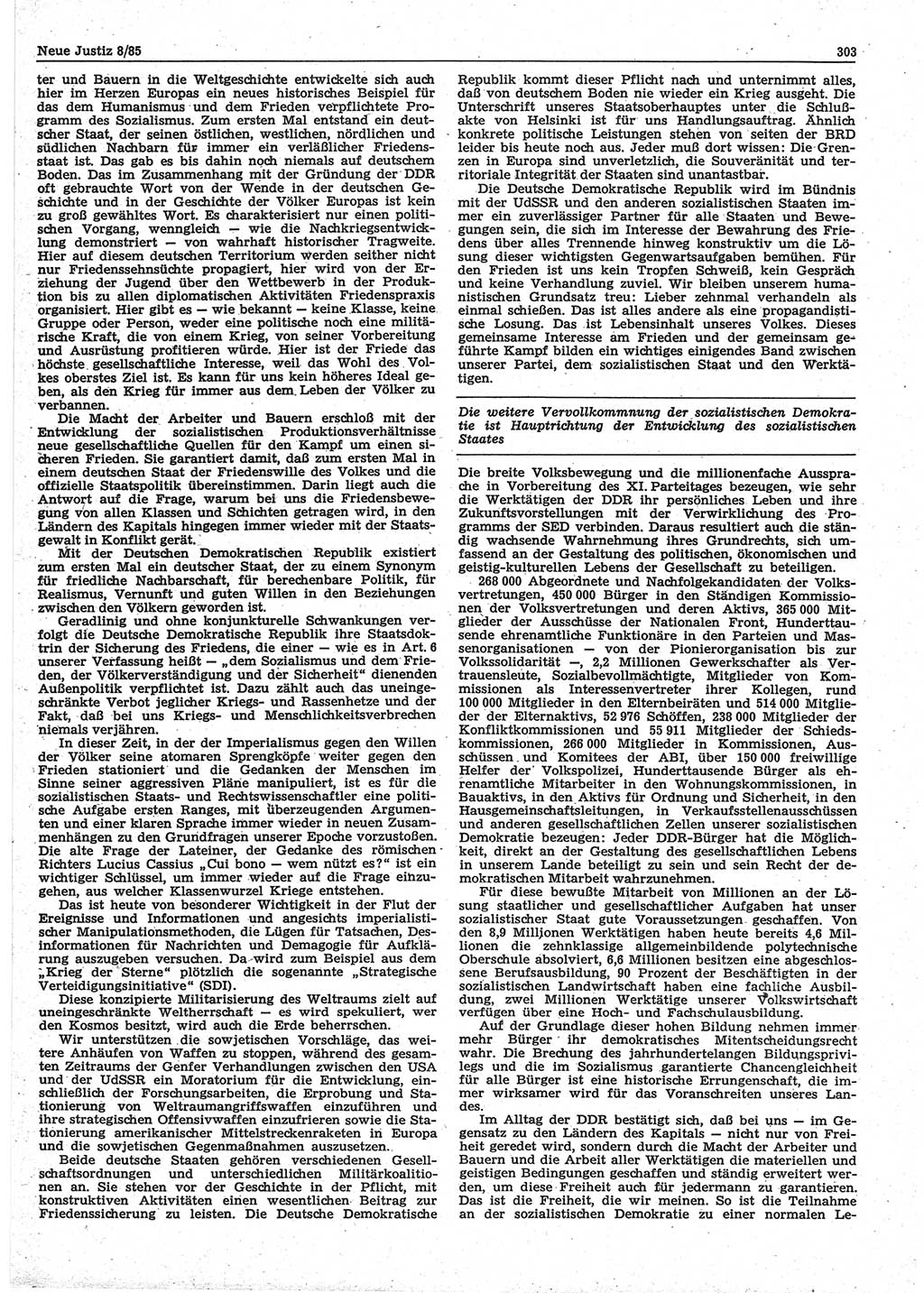 Neue Justiz (NJ), Zeitschrift für sozialistisches Recht und Gesetzlichkeit [Deutsche Demokratische Republik (DDR)], 39. Jahrgang 1985, Seite 303 (NJ DDR 1985, S. 303)