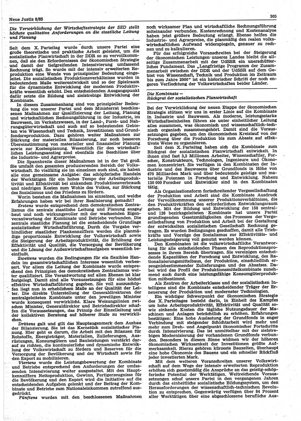 Neue Justiz (NJ), Zeitschrift für sozialistisches Recht und Gesetzlichkeit [Deutsche Demokratische Republik (DDR)], 39. Jahrgang 1985, Seite 305 (NJ DDR 1985, S. 305)