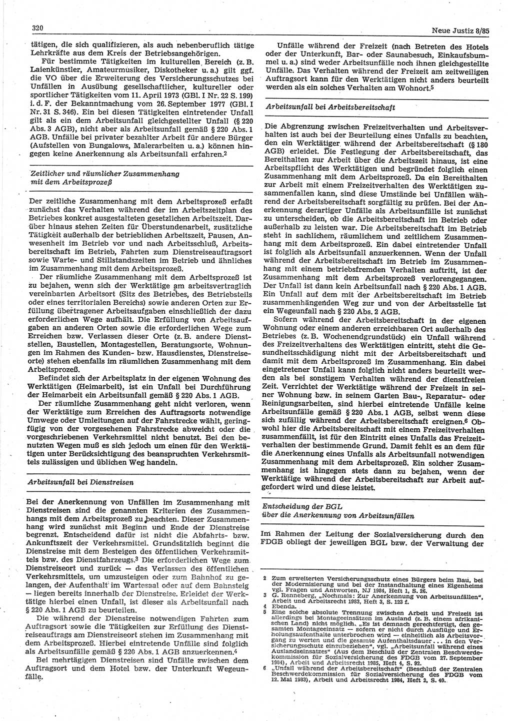 Neue Justiz (NJ), Zeitschrift für sozialistisches Recht und Gesetzlichkeit [Deutsche Demokratische Republik (DDR)], 39. Jahrgang 1985, Seite 320 (NJ DDR 1985, S. 320)