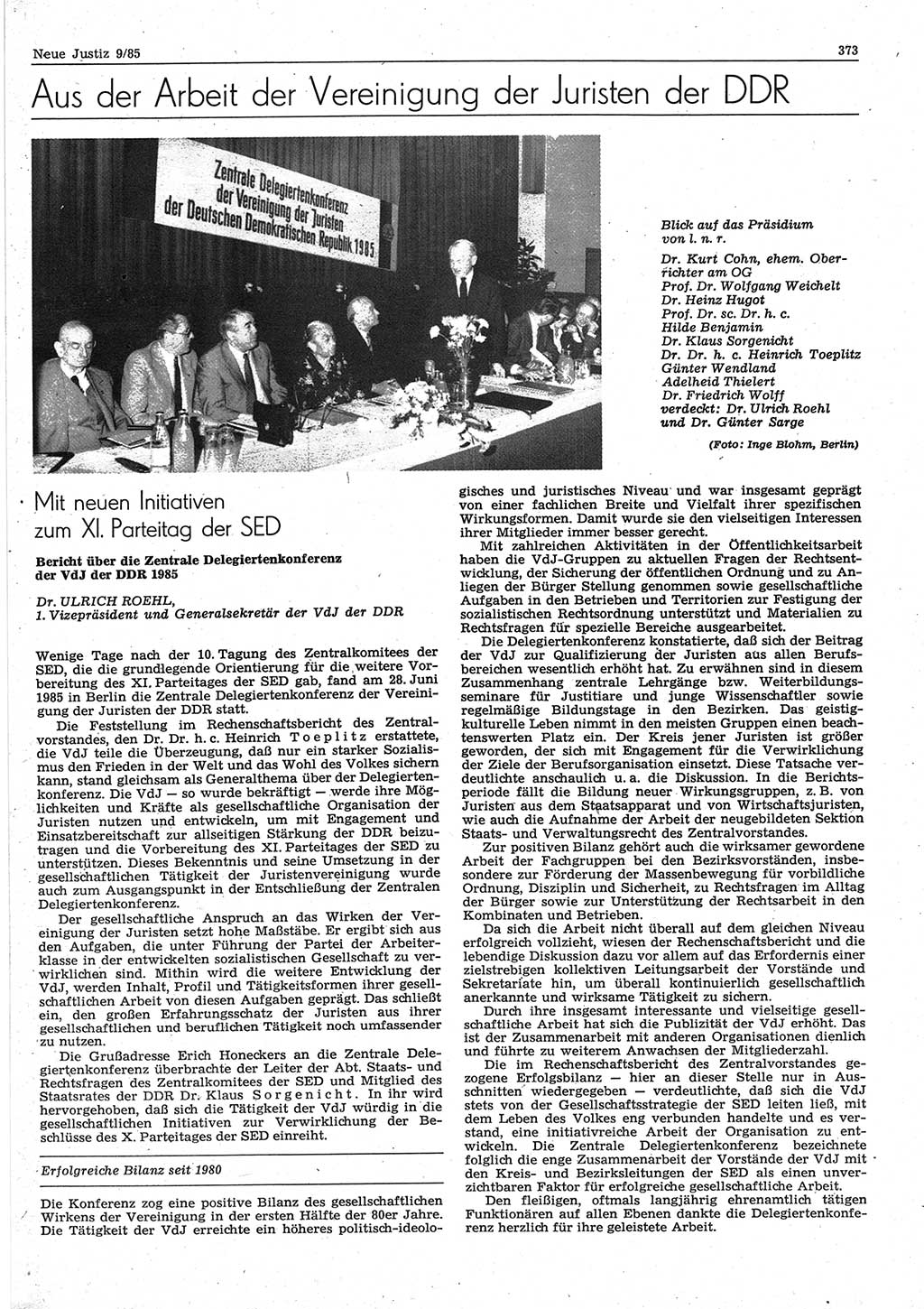 Neue Justiz (NJ), Zeitschrift für sozialistisches Recht und Gesetzlichkeit [Deutsche Demokratische Republik (DDR)], 39. Jahrgang 1985, Seite 373 (NJ DDR 1985, S. 373)