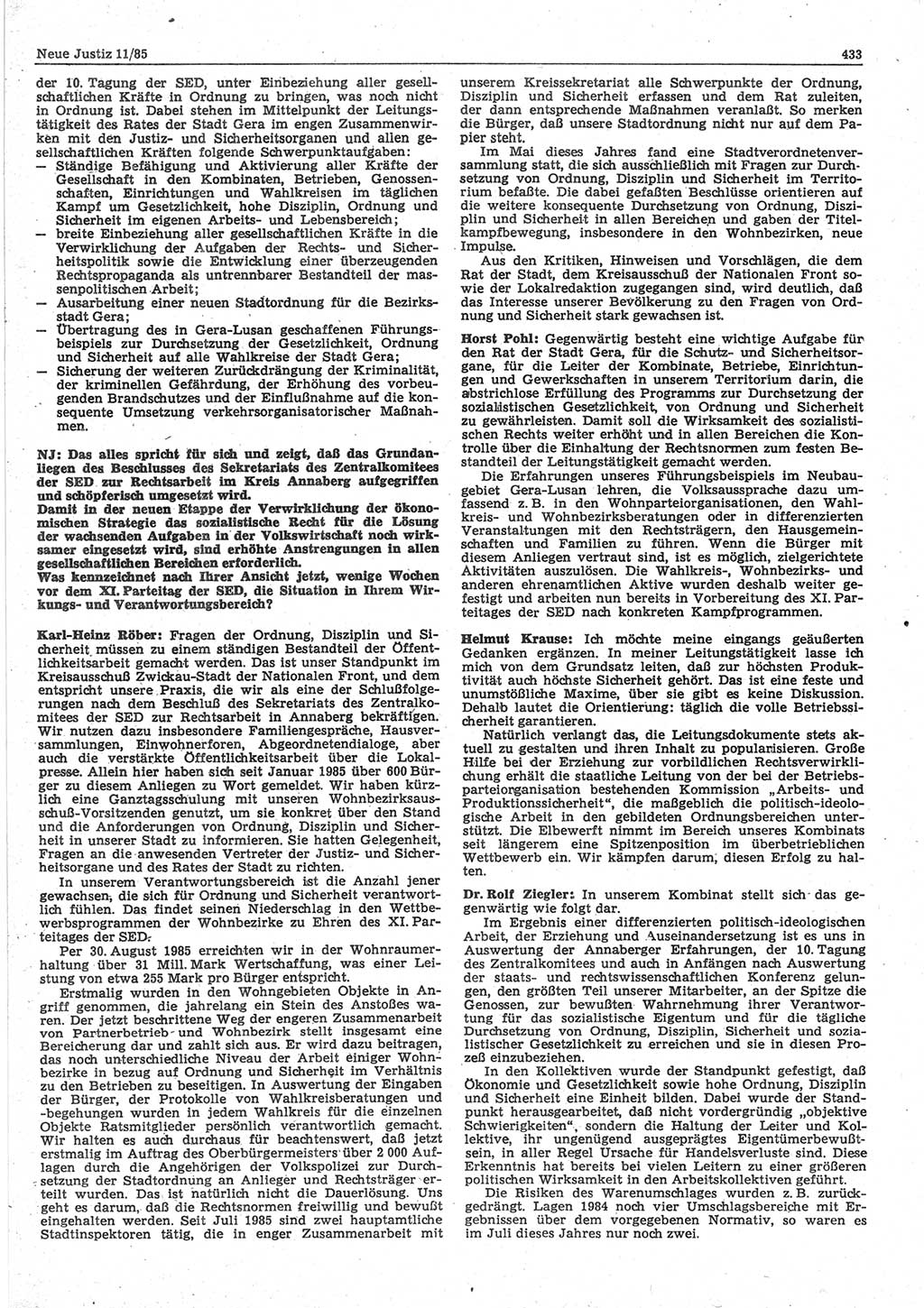 Neue Justiz (NJ), Zeitschrift für sozialistisches Recht und Gesetzlichkeit [Deutsche Demokratische Republik (DDR)], 39. Jahrgang 1985, Seite 433 (NJ DDR 1985, S. 433)