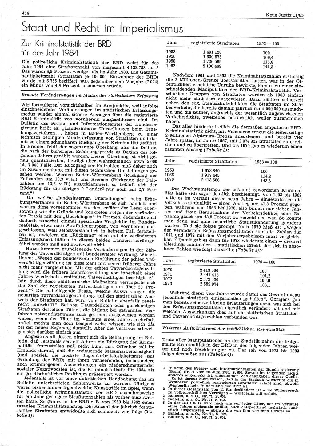 Neue Justiz (NJ), Zeitschrift für sozialistisches Recht und Gesetzlichkeit [Deutsche Demokratische Republik (DDR)], 39. Jahrgang 1985, Seite 454 (NJ DDR 1985, S. 454)