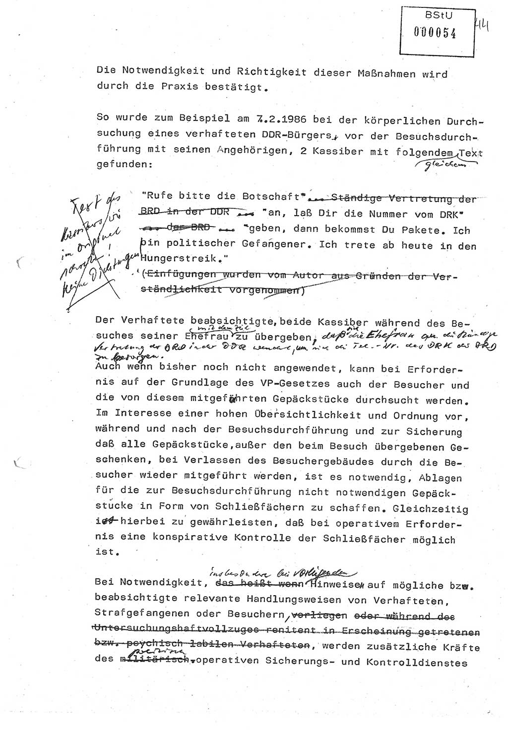 Diplomarbeit (Entwurf) Oberleutnant Peter Parke (Abt. ⅩⅣ), Ministerium für Staatssicherheit (MfS) [Deutsche Demokratische Republik (DDR)], Juristische Hochschule (JHS), Geheime Verschlußsache (GVS) o001-98/86, Potsdam 1986, Seite 54 (Dipl.-Arb. MfS DDR JHS GVS o001-98/86 1986, S. 54)