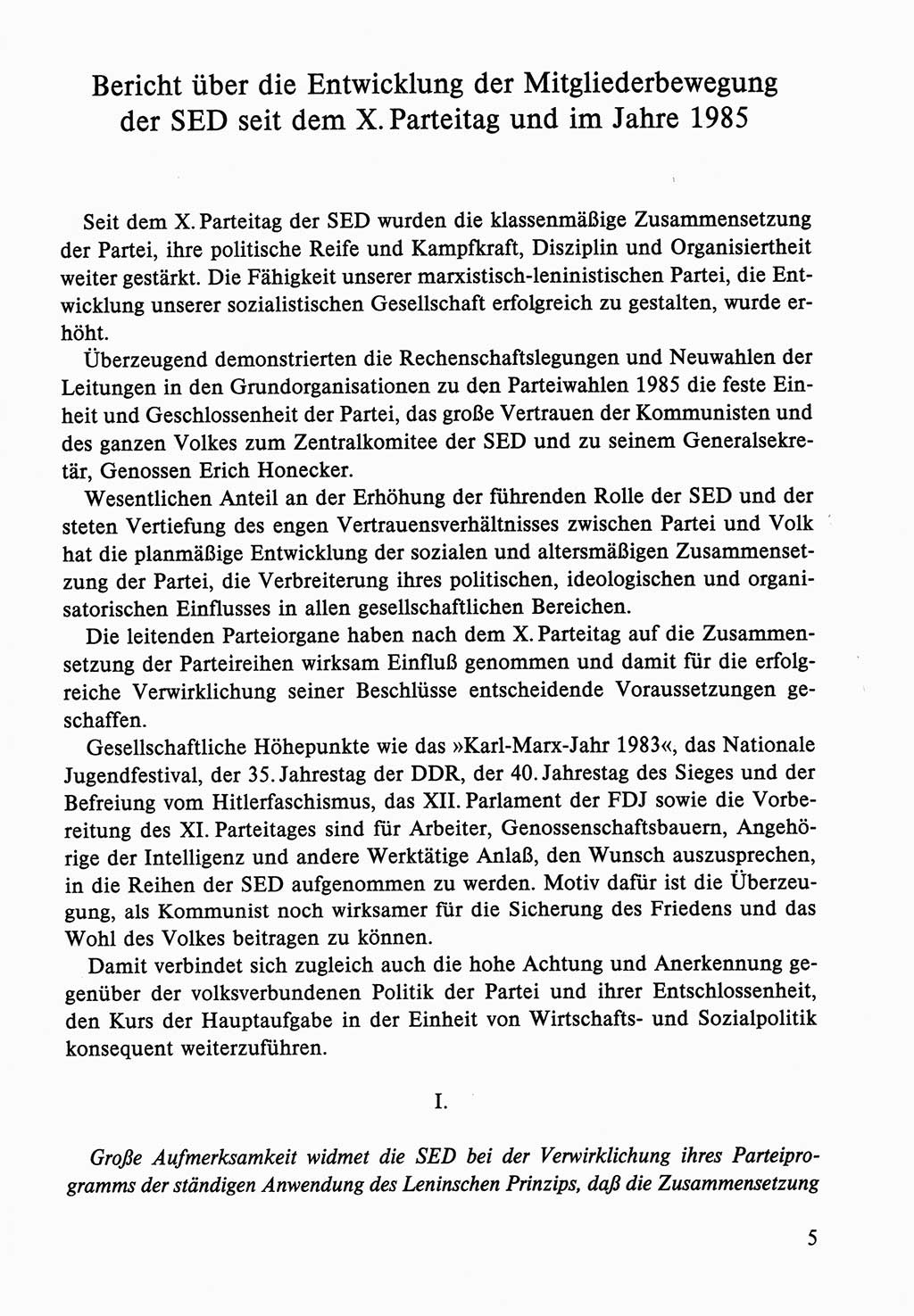 Dokumente der Sozialistischen Einheitspartei Deutschlands (SED) [Deutsche Demokratische Republik (DDR)] 1986-1987, Seite 5 (Dok. SED DDR 1986-1987, S. 5)