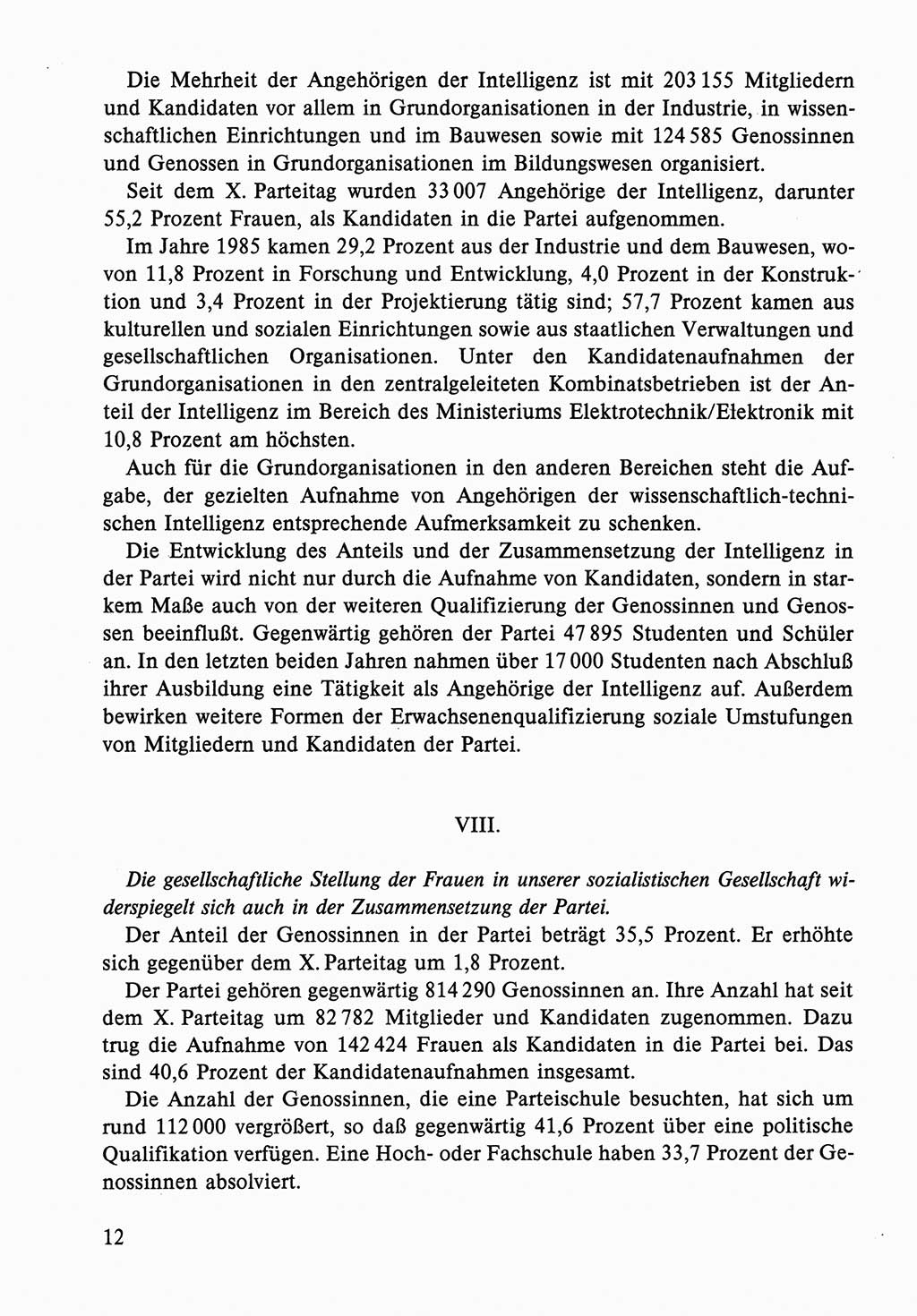 Dokumente der Sozialistischen Einheitspartei Deutschlands (SED) [Deutsche Demokratische Republik (DDR)] 1986-1987, Seite 12 (Dok. SED DDR 1986-1987, S. 12)