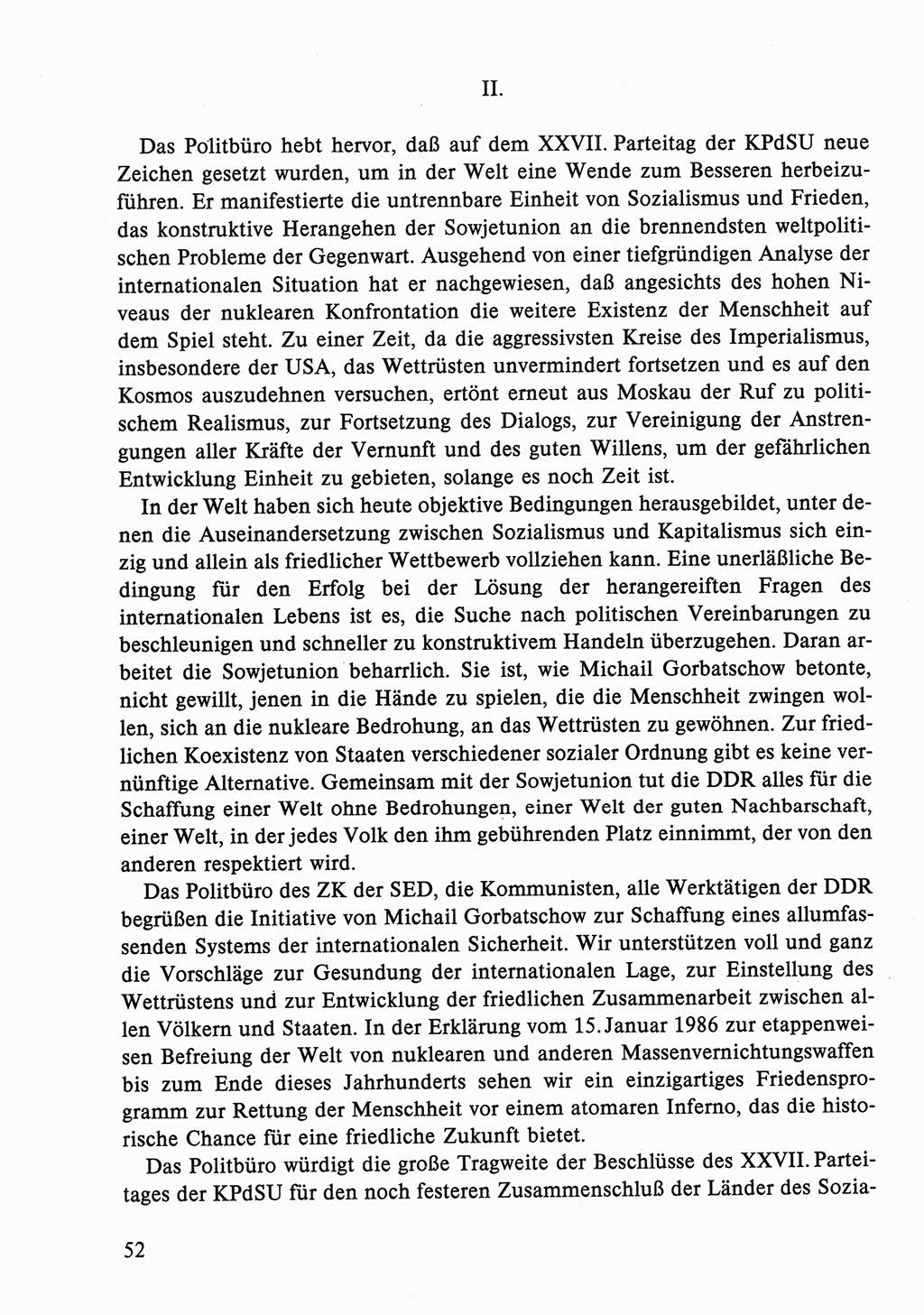 Dokumente der Sozialistischen Einheitspartei Deutschlands (SED) [Deutsche Demokratische Republik (DDR)] 1986-1987, Seite 52 (Dok. SED DDR 1986-1987, S. 52)