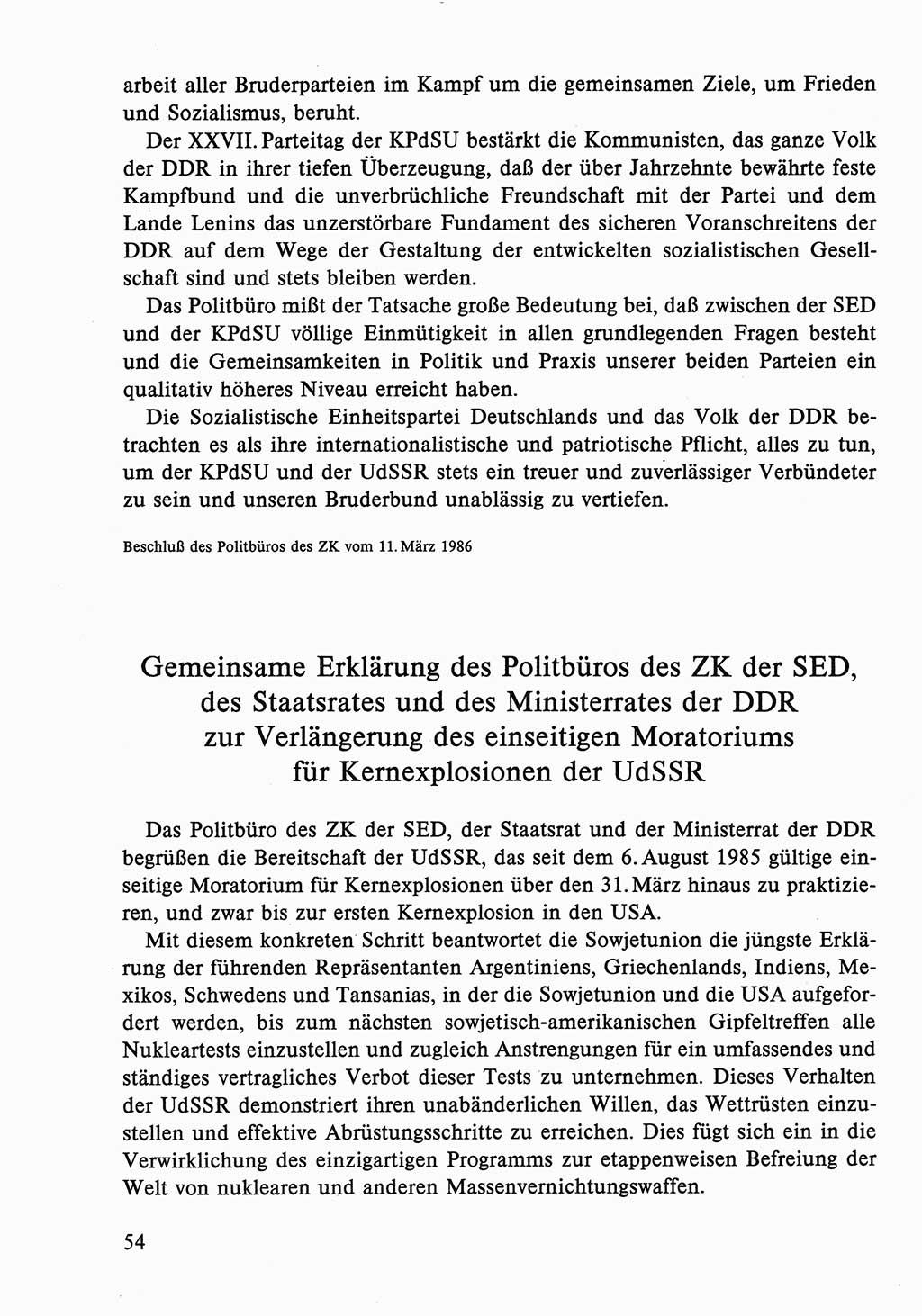 Dokumente der Sozialistischen Einheitspartei Deutschlands (SED) [Deutsche Demokratische Republik (DDR)] 1986-1987, Seite 54 (Dok. SED DDR 1986-1987, S. 54)