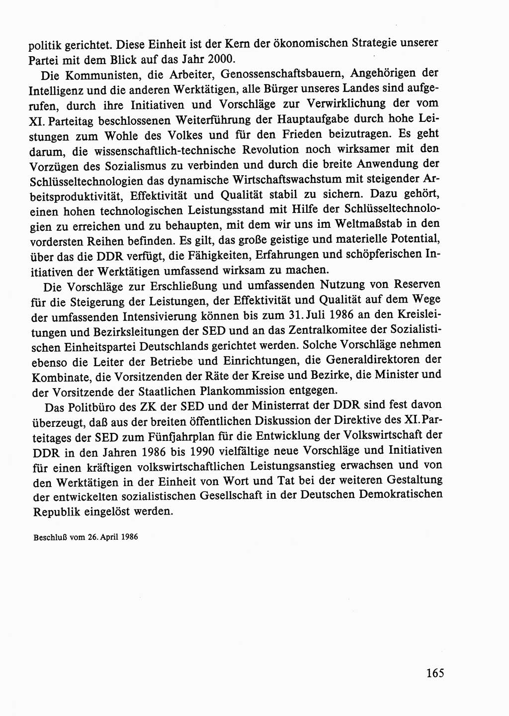 Dokumente der Sozialistischen Einheitspartei Deutschlands (SED) [Deutsche Demokratische Republik (DDR)] 1986-1987, Seite 165 (Dok. SED DDR 1986-1987, S. 165)