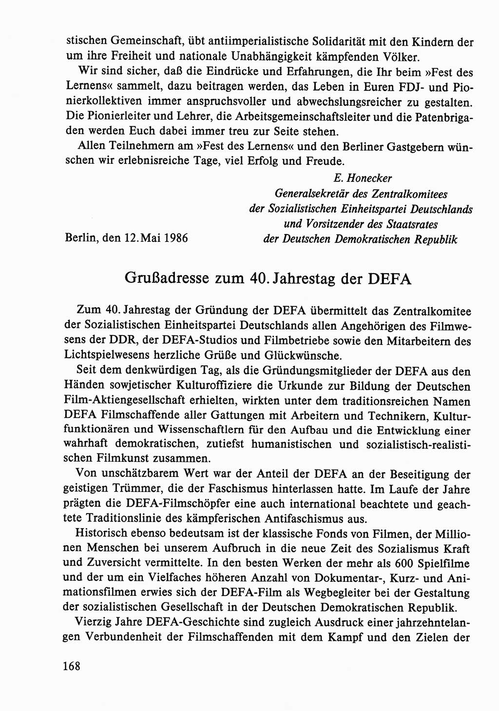 Dokumente der Sozialistischen Einheitspartei Deutschlands (SED) [Deutsche Demokratische Republik (DDR)] 1986-1987, Seite 168 (Dok. SED DDR 1986-1987, S. 168)