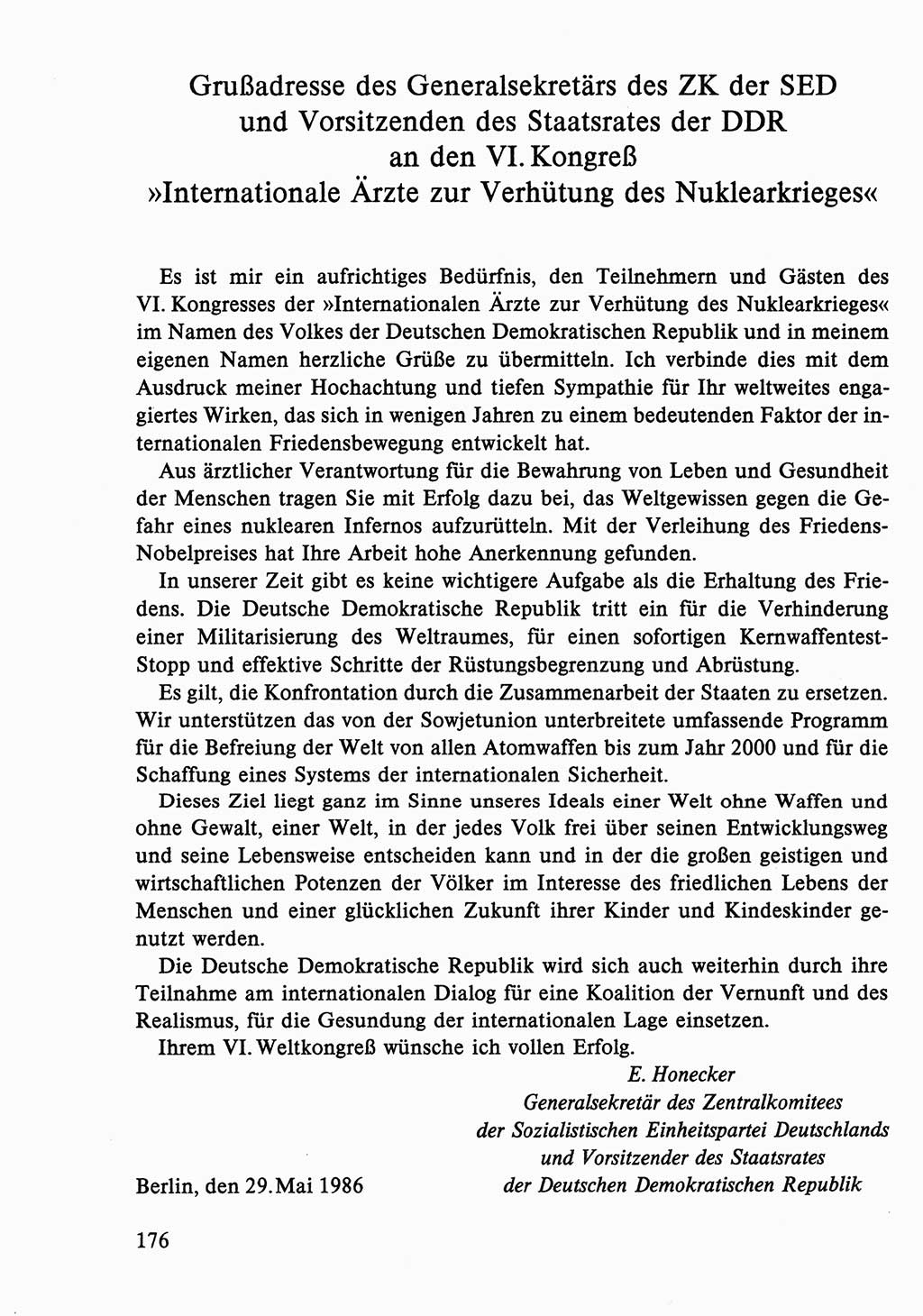 Dokumente der Sozialistischen Einheitspartei Deutschlands (SED) [Deutsche Demokratische Republik (DDR)] 1986-1987, Seite 176 (Dok. SED DDR 1986-1987, S. 176)