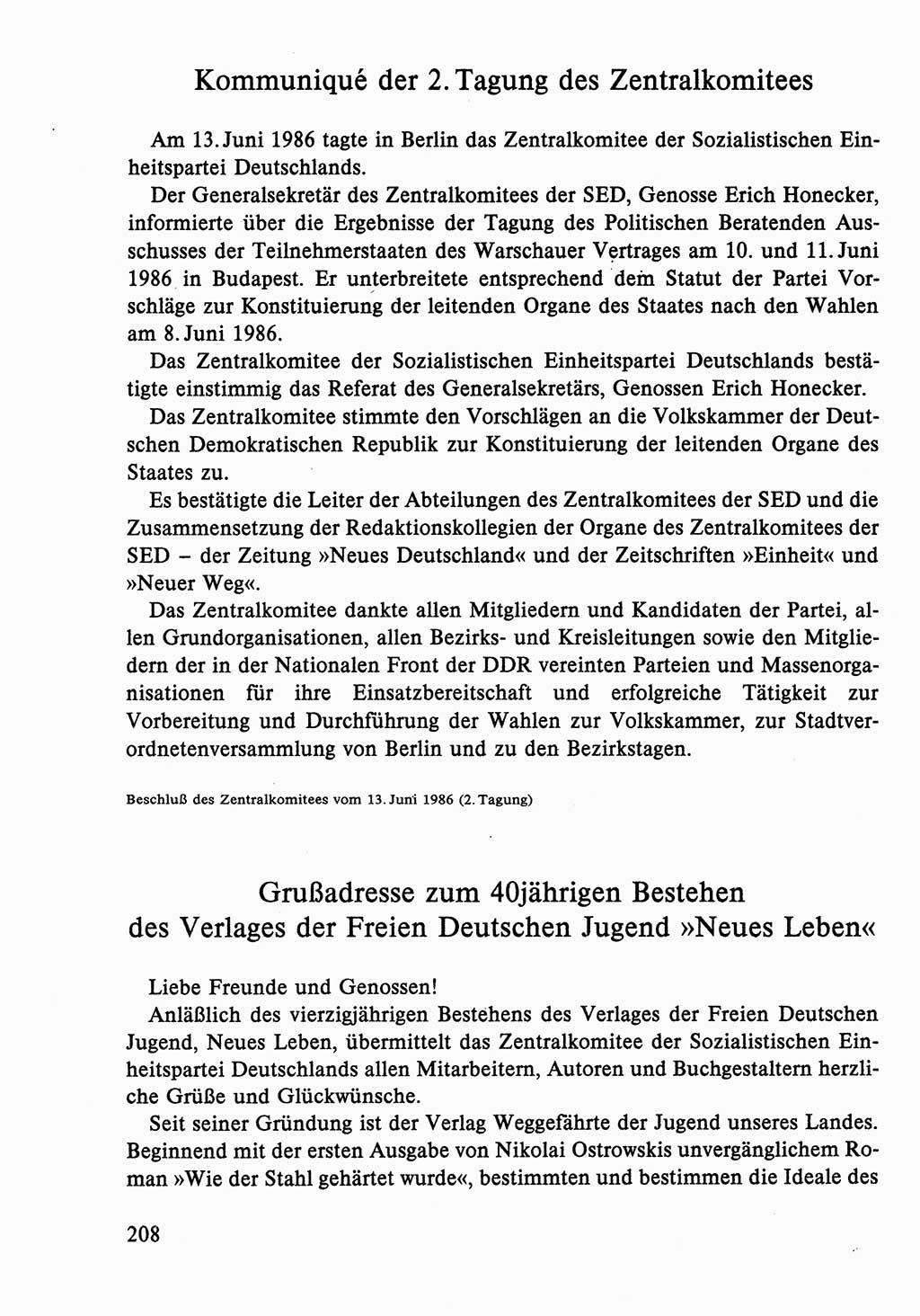 Dokumente der Sozialistischen Einheitspartei Deutschlands (SED) [Deutsche Demokratische Republik (DDR)] 1986-1987, Seite 208 (Dok. SED DDR 1986-1987, S. 208)