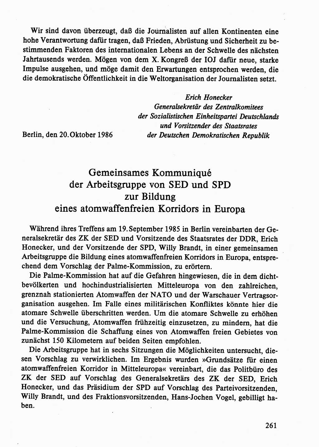 Dokumente der Sozialistischen Einheitspartei Deutschlands (SED) [Deutsche Demokratische Republik (DDR)] 1986-1987, Seite 261 (Dok. SED DDR 1986-1987, S. 261)