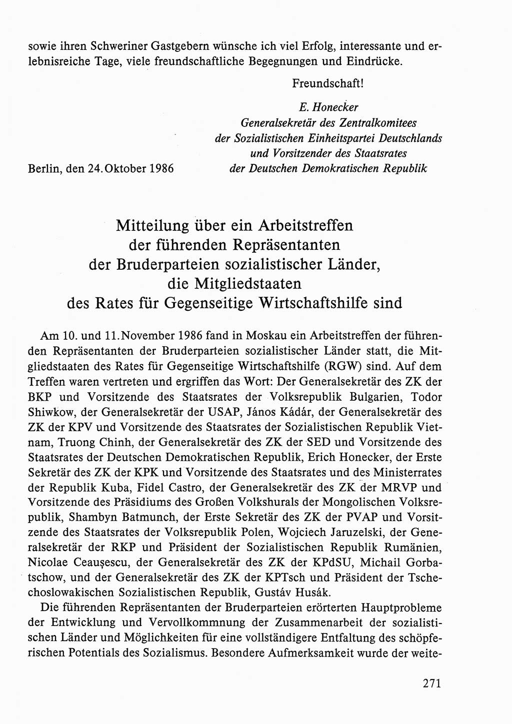 Dokumente der Sozialistischen Einheitspartei Deutschlands (SED) [Deutsche Demokratische Republik (DDR)] 1986-1987, Seite 271 (Dok. SED DDR 1986-1987, S. 271)