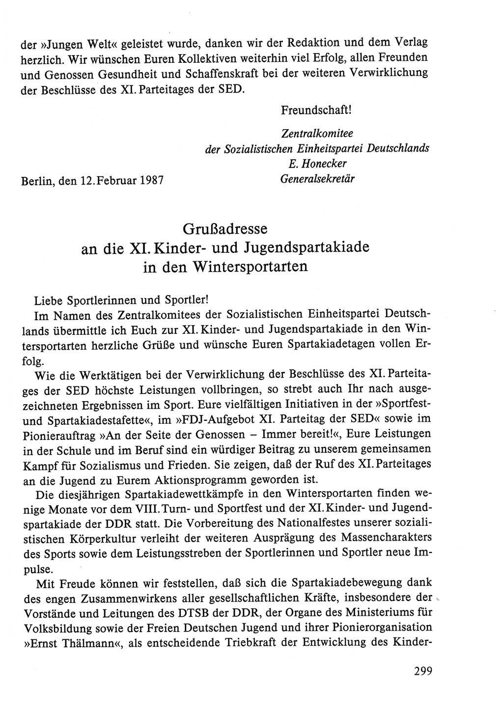 Dokumente der Sozialistischen Einheitspartei Deutschlands (SED) [Deutsche Demokratische Republik (DDR)] 1986-1987, Seite 299 (Dok. SED DDR 1986-1987, S. 299)