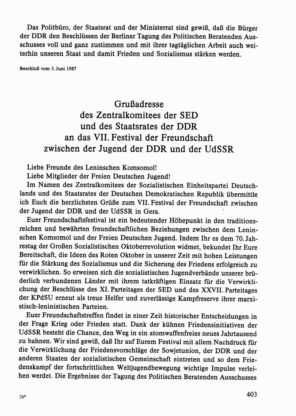 Dokumente der Sozialistischen Einheitspartei Deutschlands (SED) [Deutsche Demokratische Republik (DDR)] 1986-1987, Seite 403 (Dok. SED DDR 1986-1987, S. 403)