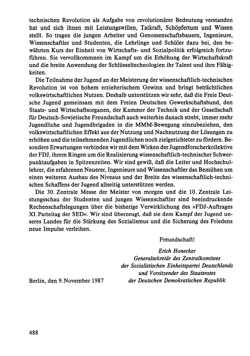 Dokumente der Sozialistischen Einheitspartei Deutschlands (SED) [Deutsche Demokratische Republik (DDR)] 1986-1987, Seite 488 (Dok. SED DDR 1986-1987, S. 488)