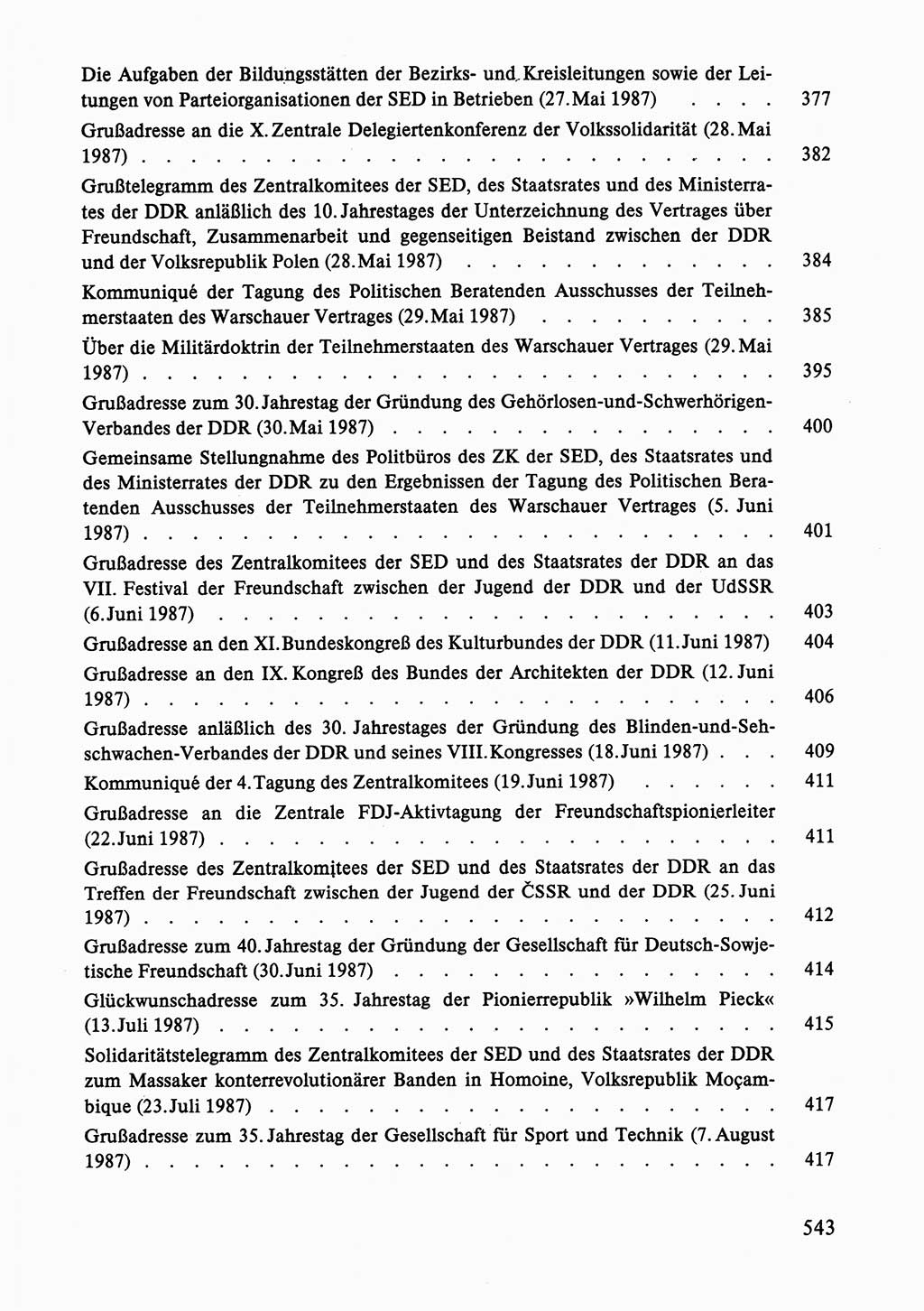 Dokumente der Sozialistischen Einheitspartei Deutschlands (SED) [Deutsche Demokratische Republik (DDR)] 1986-1987, Seite 543 (Dok. SED DDR 1986-1987, S. 543)