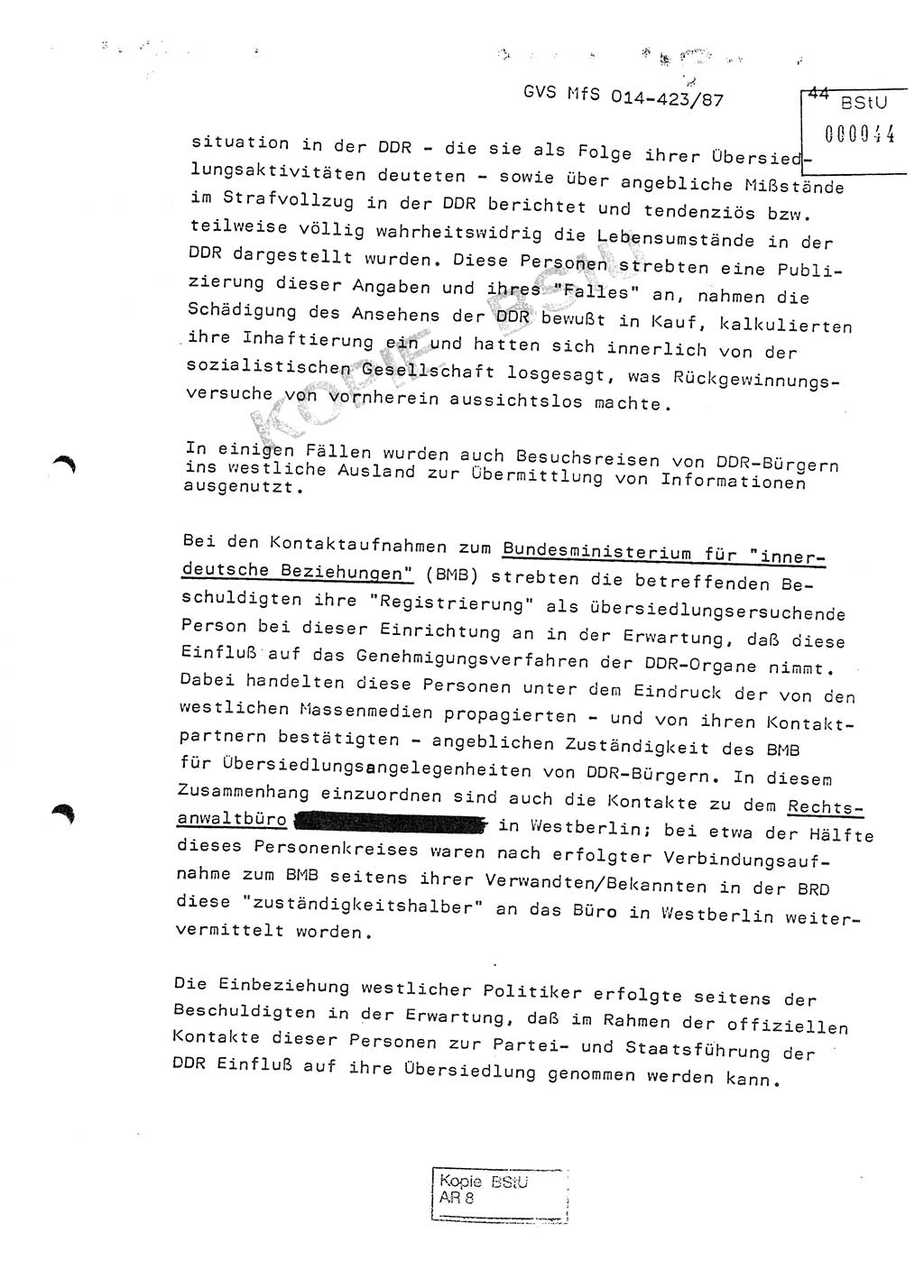 Jahresbericht der Hauptabteilung (HA) Ⅸ 1986, Einschätzung der Wirksamkeit der Untersuchungsarbeit im Jahre 1986, Ministerium für Staatssicherheit (MfS) der Deutschen Demokratischen Republik (DDR), Hauptabteilung Ⅸ, Geheime Verschlußsache (GVS) o014-423/87, Berlin 1987, Seite 44 (Einsch. MfS DDR HA Ⅸ GVS o014-423/87 1986, S. 44)