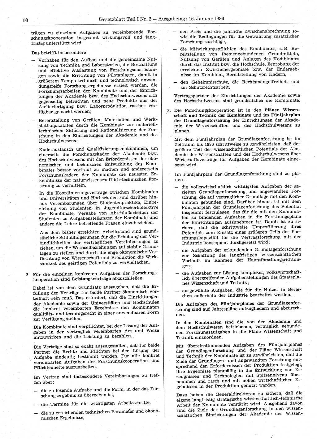 Gesetzblatt (GBl.) der Deutschen Demokratischen Republik (DDR) Teil Ⅰ 1986, Seite 10 (GBl. DDR Ⅰ 1986, S. 10)