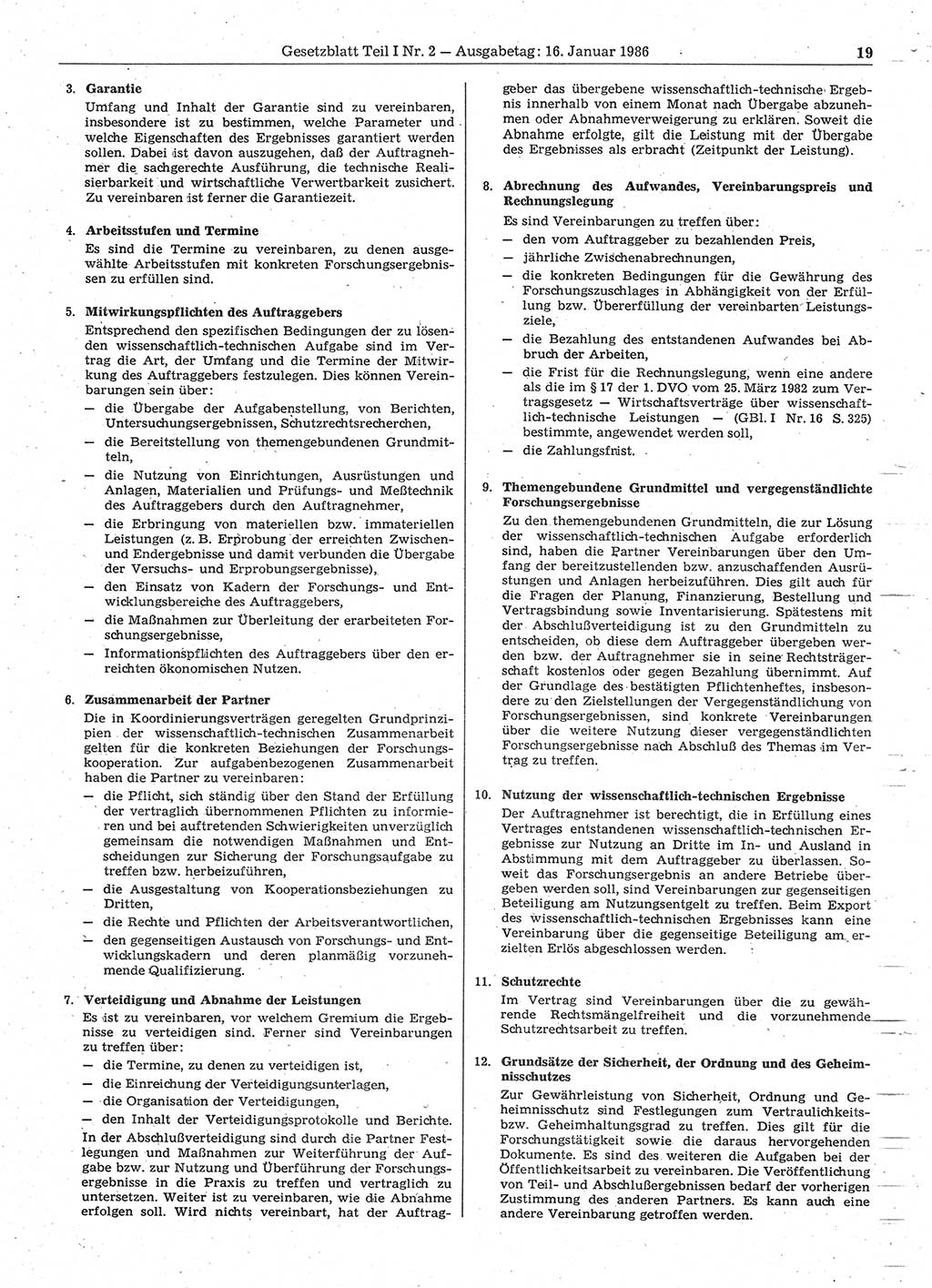 Gesetzblatt (GBl.) der Deutschen Demokratischen Republik (DDR) Teil Ⅰ 1986, Seite 19 (GBl. DDR Ⅰ 1986, S. 19)