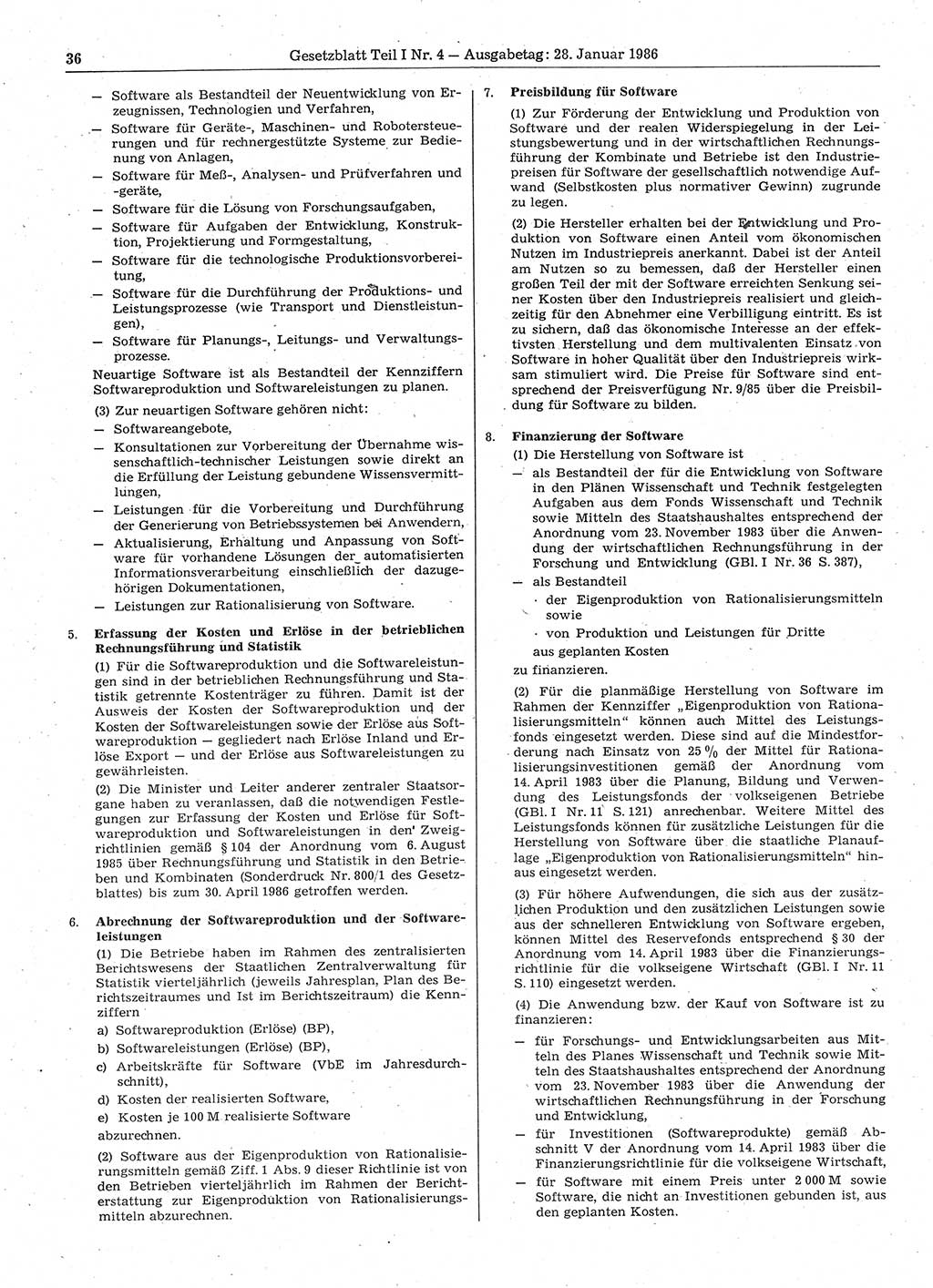 Gesetzblatt (GBl.) der Deutschen Demokratischen Republik (DDR) Teil Ⅰ 1986, Seite 36 (GBl. DDR Ⅰ 1986, S. 36)