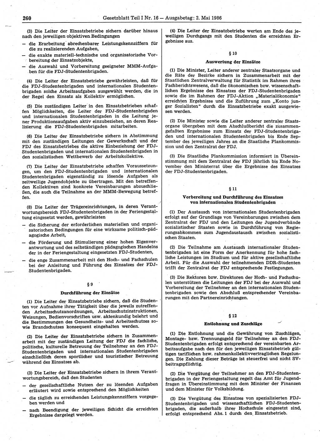 Gesetzblatt (GBl.) der Deutschen Demokratischen Republik (DDR) Teil Ⅰ 1986, Seite 260 (GBl. DDR Ⅰ 1986, S. 260)