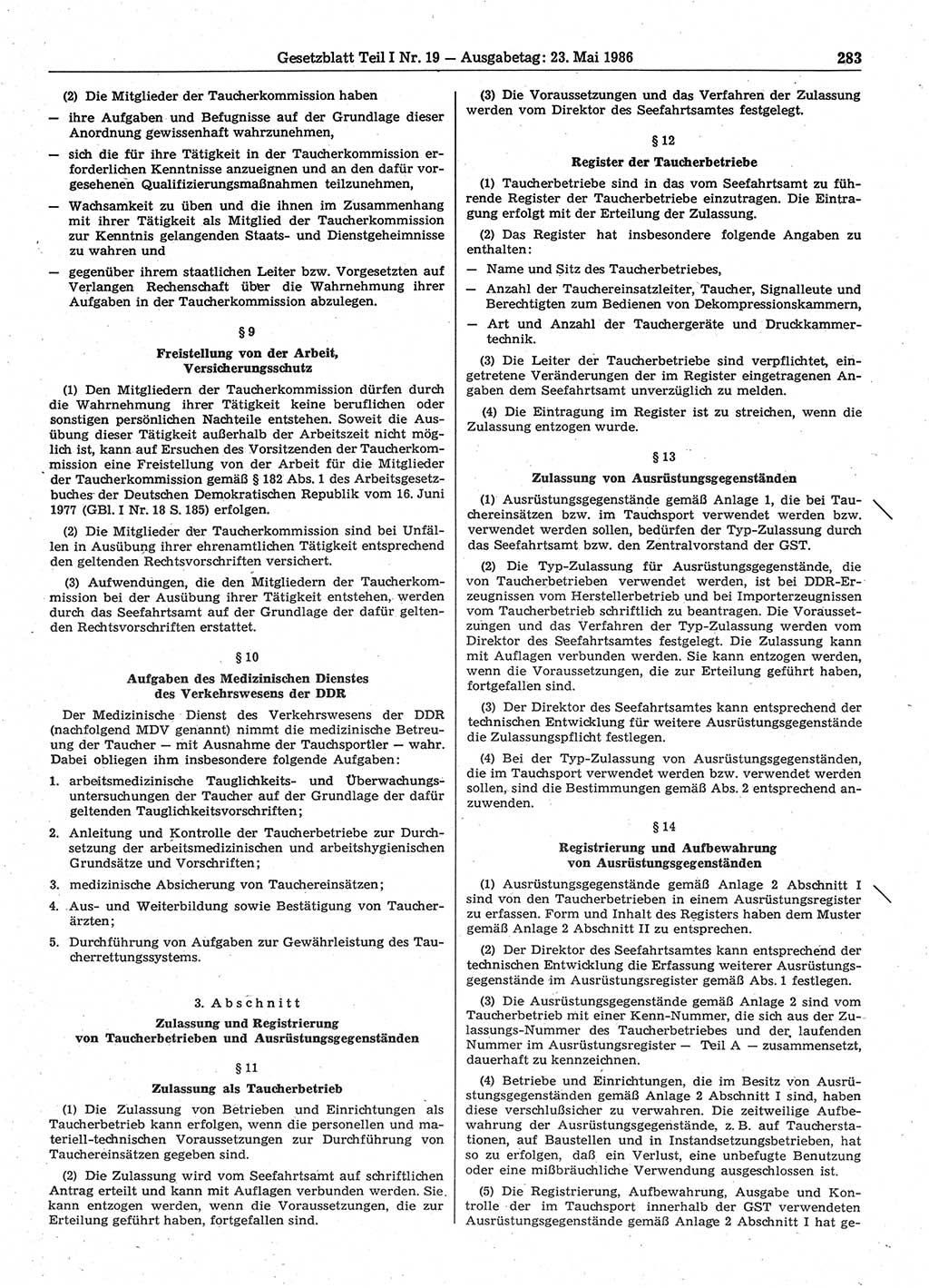 Gesetzblatt (GBl.) der Deutschen Demokratischen Republik (DDR) Teil Ⅰ 1986, Seite 283 (GBl. DDR Ⅰ 1986, S. 283)
