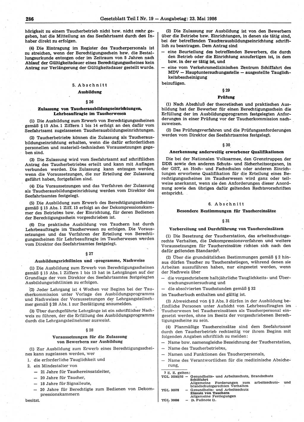 Gesetzblatt (GBl.) der Deutschen Demokratischen Republik (DDR) Teil Ⅰ 1986, Seite 286 (GBl. DDR Ⅰ 1986, S. 286)