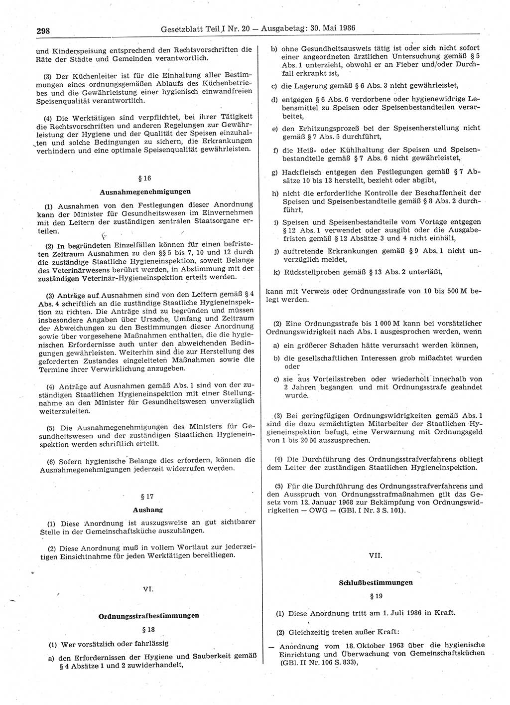 Gesetzblatt (GBl.) der Deutschen Demokratischen Republik (DDR) Teil Ⅰ 1986, Seite 298 (GBl. DDR Ⅰ 1986, S. 298)