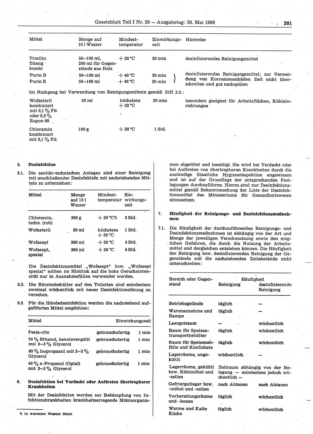 Gesetzblatt (GBl.) der Deutschen Demokratischen Republik (DDR) Teil Ⅰ 1986, Seite 301 (GBl. DDR Ⅰ 1986, S. 301)