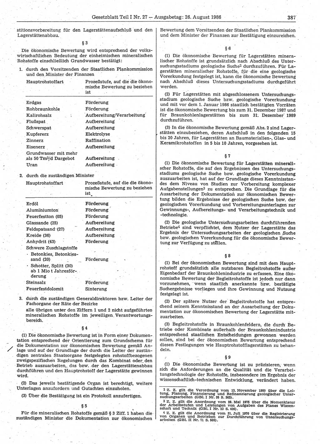 Gesetzblatt (GBl.) der Deutschen Demokratischen Republik (DDR) Teil Ⅰ 1986, Seite 387 (GBl. DDR Ⅰ 1986, S. 387)