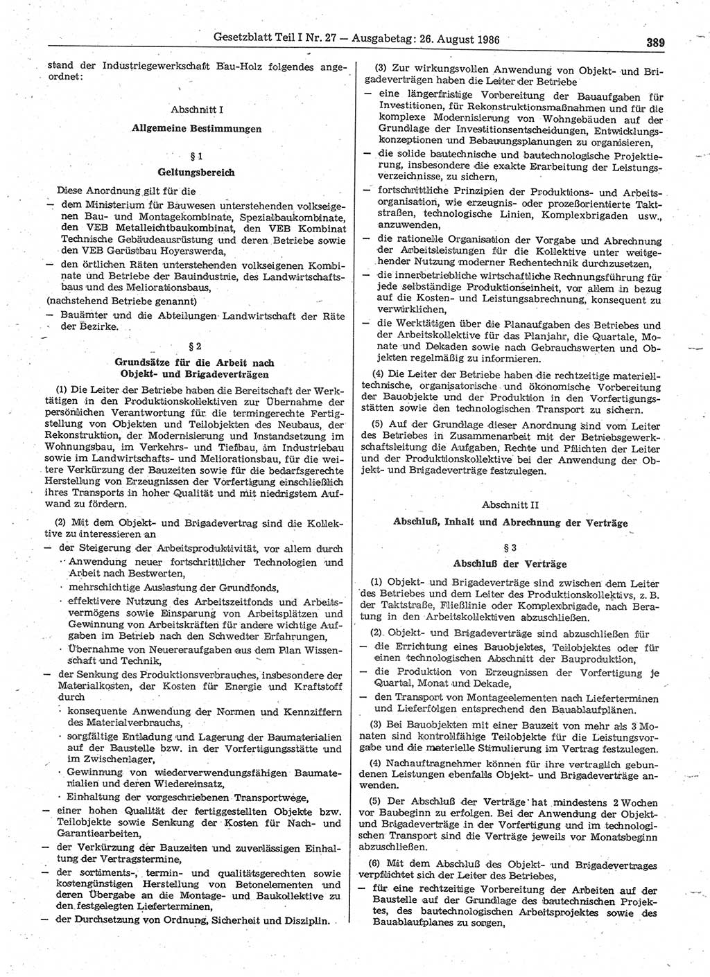 Gesetzblatt (GBl.) der Deutschen Demokratischen Republik (DDR) Teil Ⅰ 1986, Seite 389 (GBl. DDR Ⅰ 1986, S. 389)