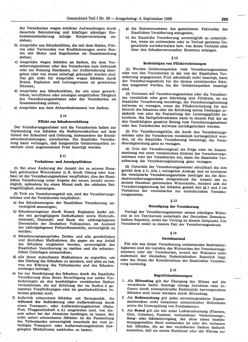 Gesetzblatt (GBl.) der Deutschen Demokratischen Republik (DDR) Teil Ⅰ 1986, Seite 399 (GBl. DDR Ⅰ 1986, S. 399)