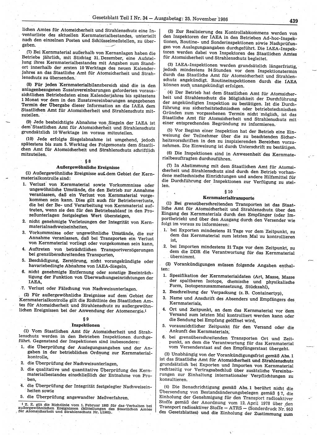 Gesetzblatt (GBl.) der Deutschen Demokratischen Republik (DDR) Teil Ⅰ 1986, Seite 439 (GBl. DDR Ⅰ 1986, S. 439)