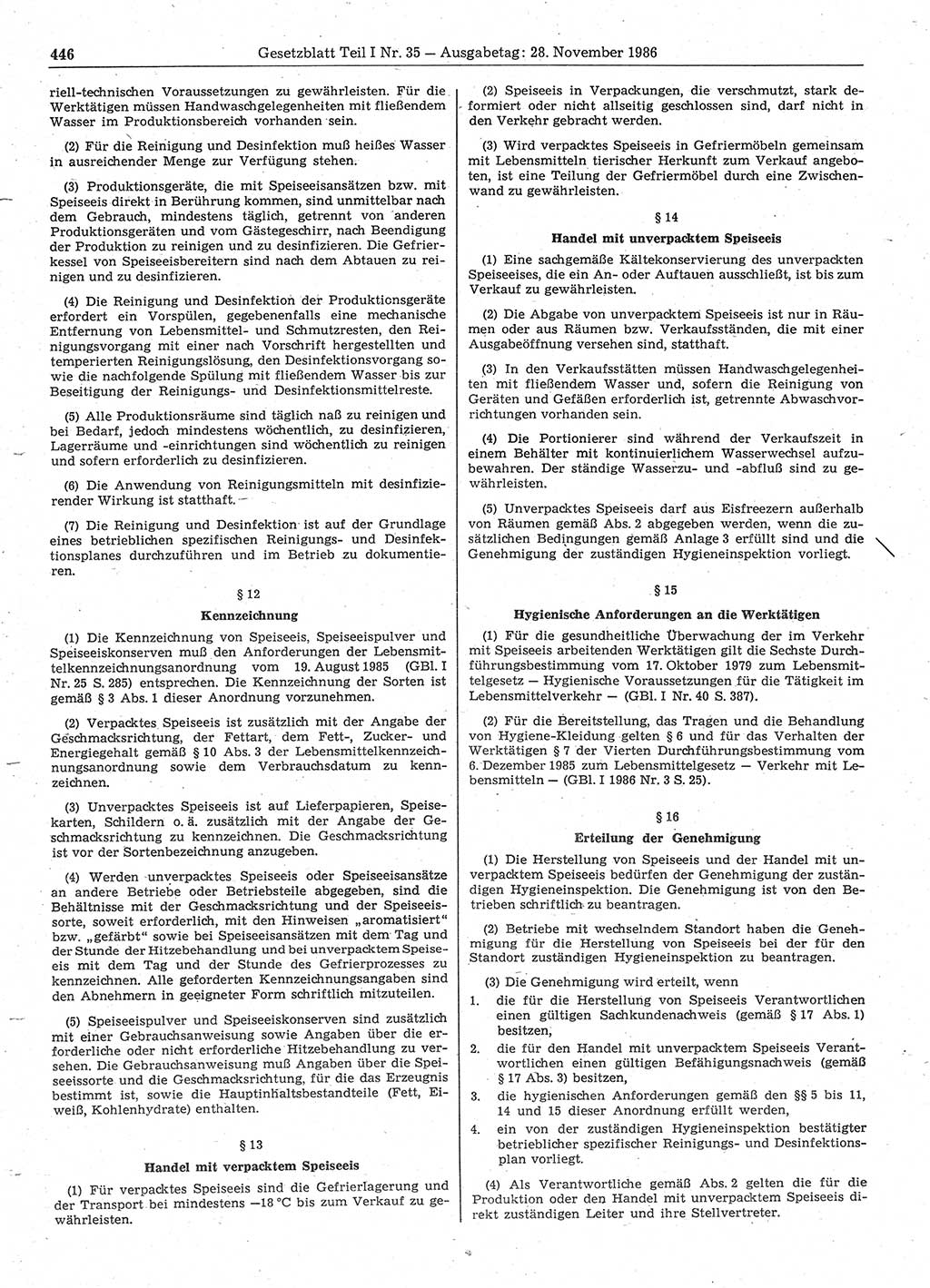 Gesetzblatt (GBl.) der Deutschen Demokratischen Republik (DDR) Teil Ⅰ 1986, Seite 446 (GBl. DDR Ⅰ 1986, S. 446)